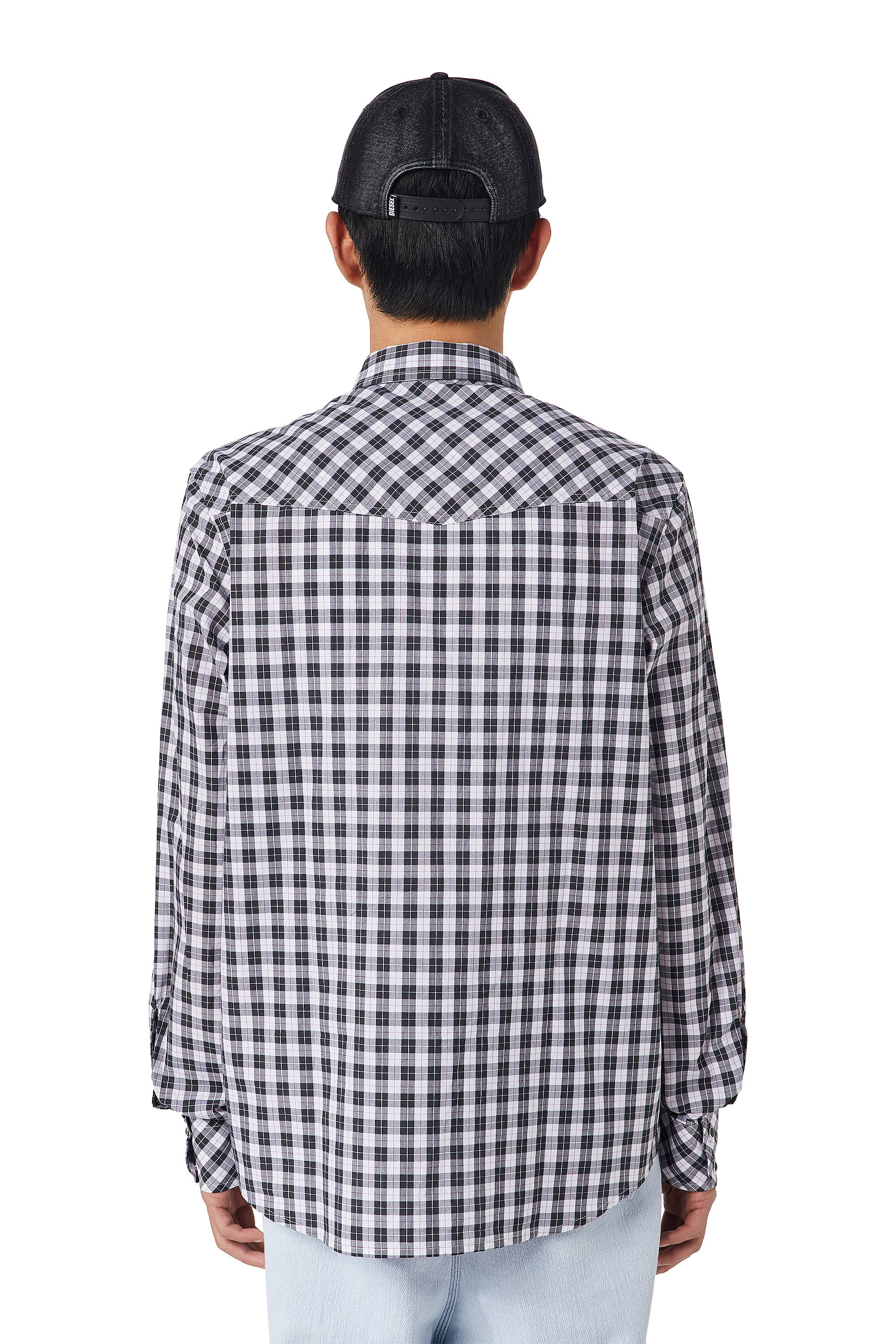 シャツ No.1312 LU check half SHIRT S-EAST-LONG-CL Man: Western shirt in checked poplin | Diesel