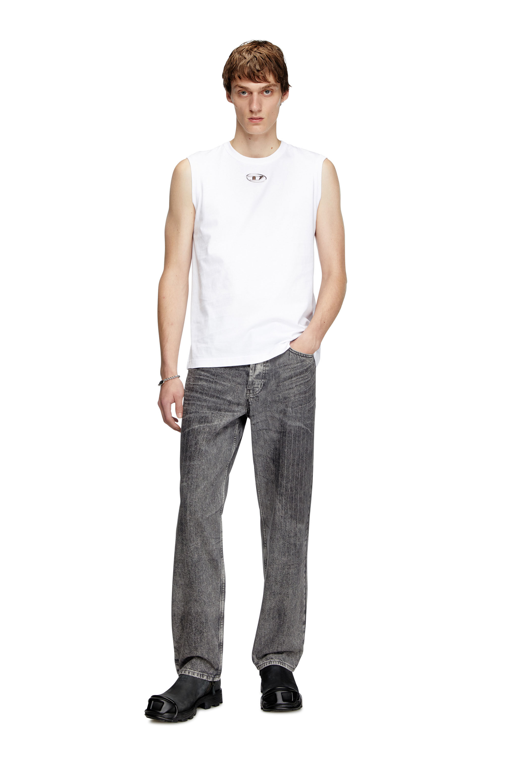 Diesel - T-BISCO-OD, Camiseta con tirantes con logotipo Oval D metálico Hombre in Blanco - 1
