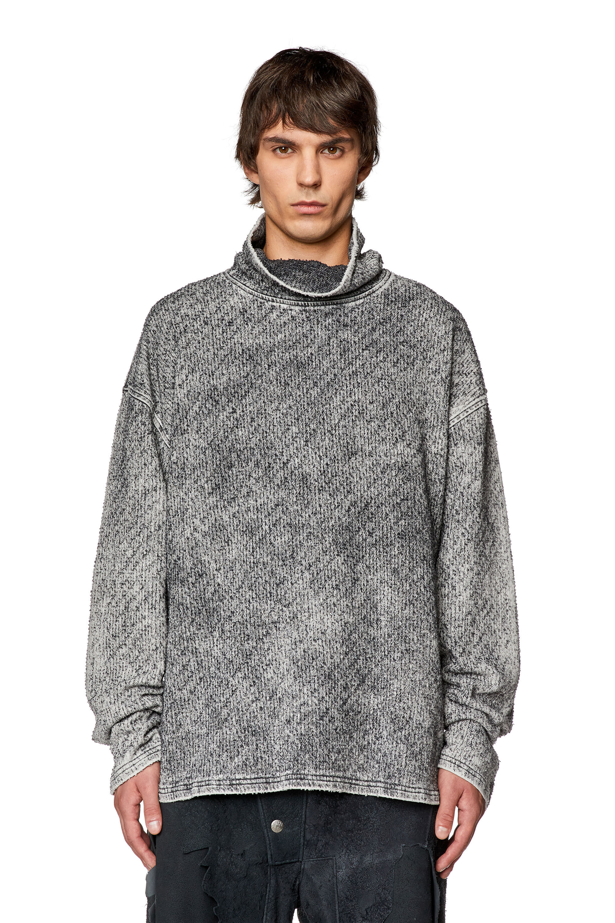 Diesel - D-NLABELCOL-FSD-NE, Man's High-neck sweatshirt in lasered Track Denim in Grey - 6