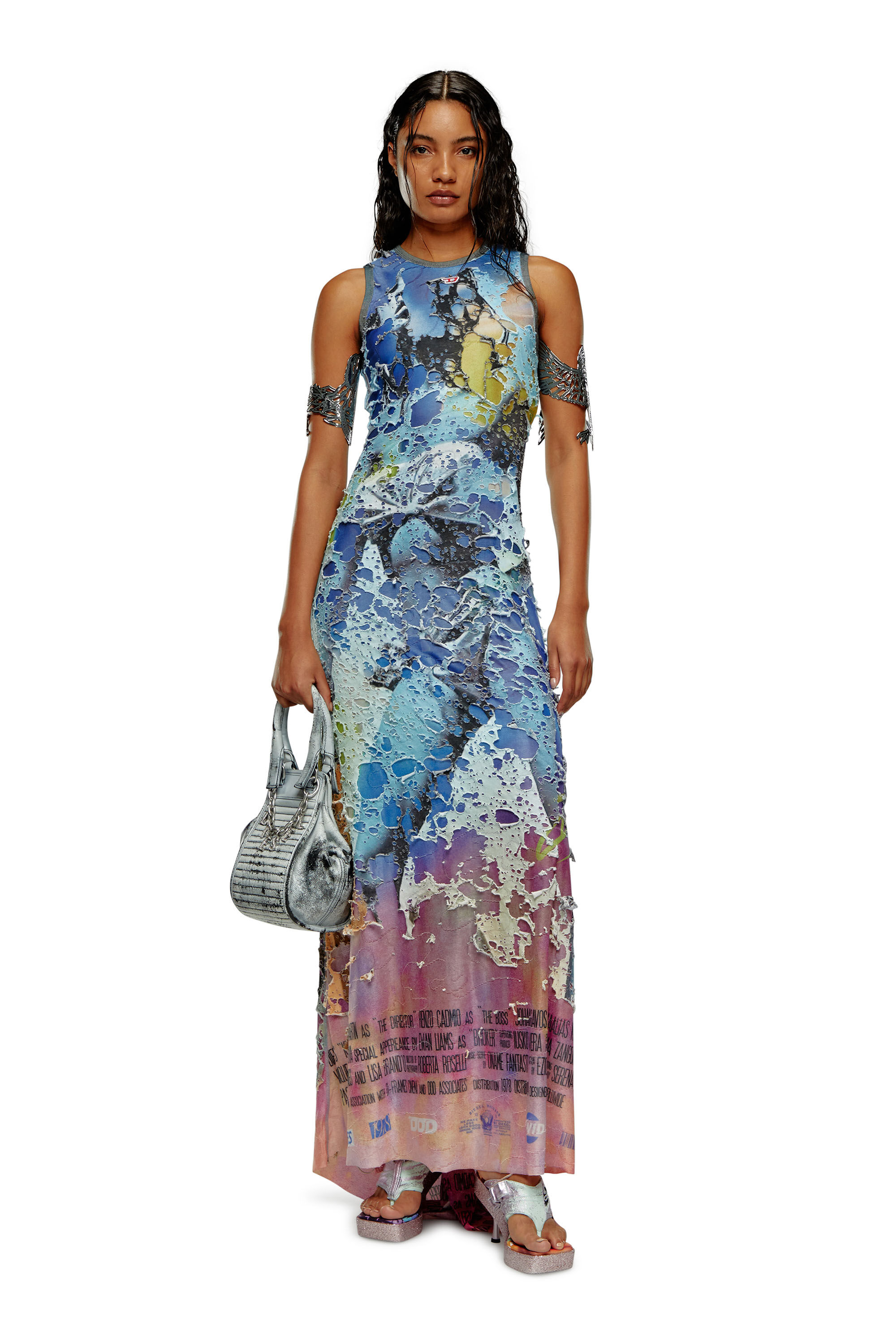 Women's Destroyed jersey gown with poster print | Multicolor Women's Destroyed jersey gown with poster print | Multicolor