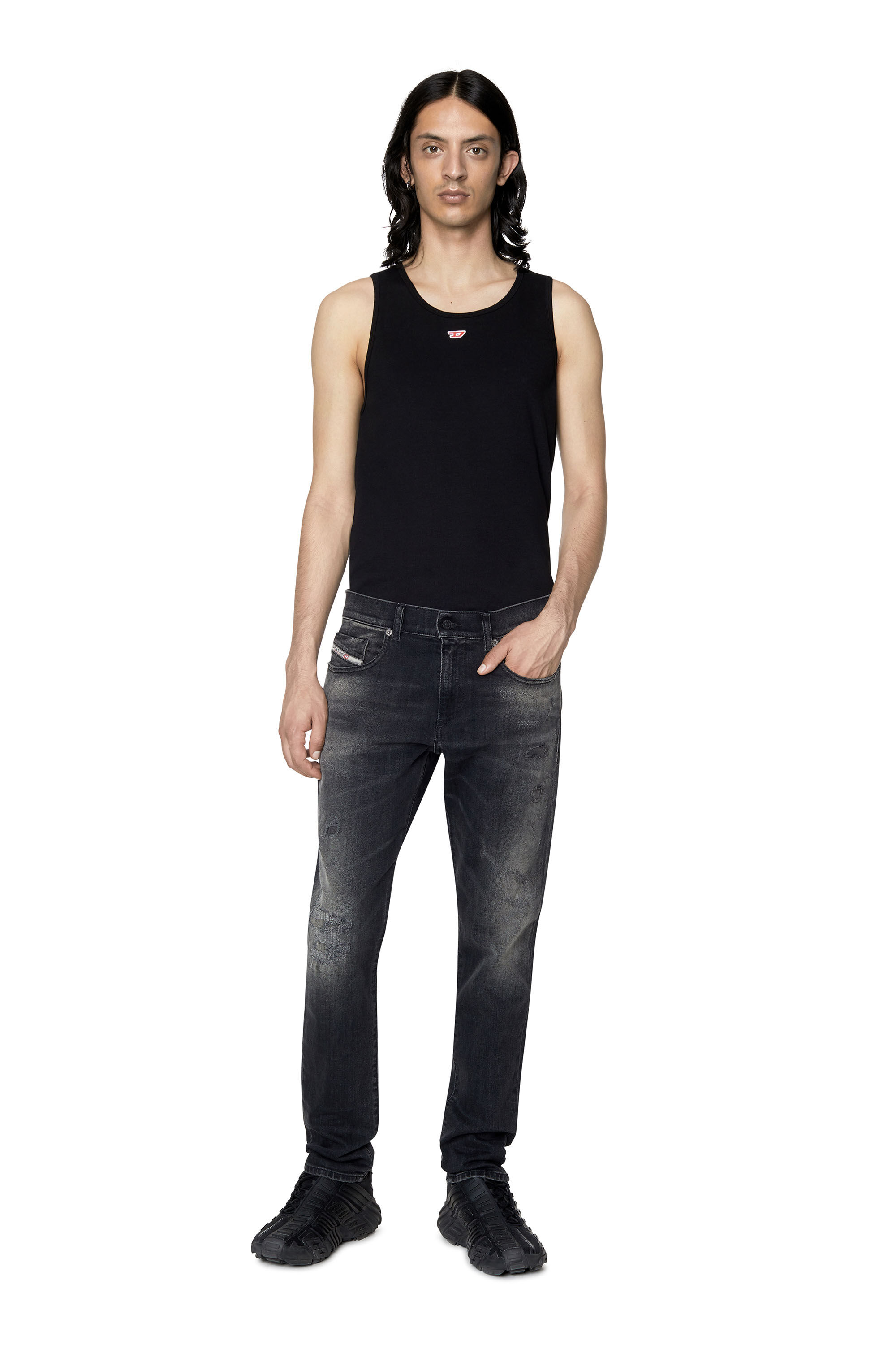 2019 D STRUKT Man Slim Black Dark grey Jeans Diesel