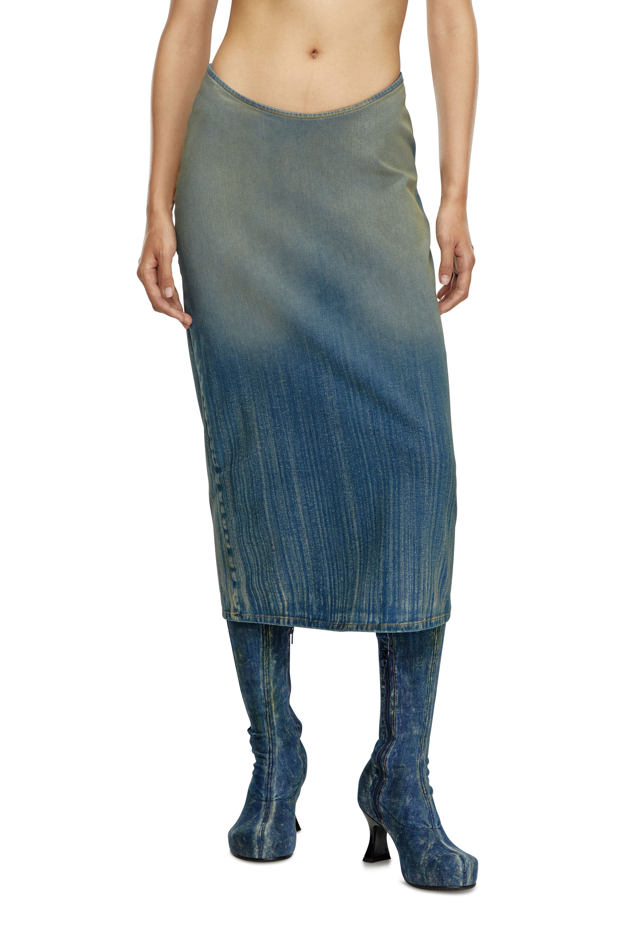Diesel - DE-MAURY-S, Falda lápiz de denim claro con efecto a rayas Mujer in Azul marino - 3