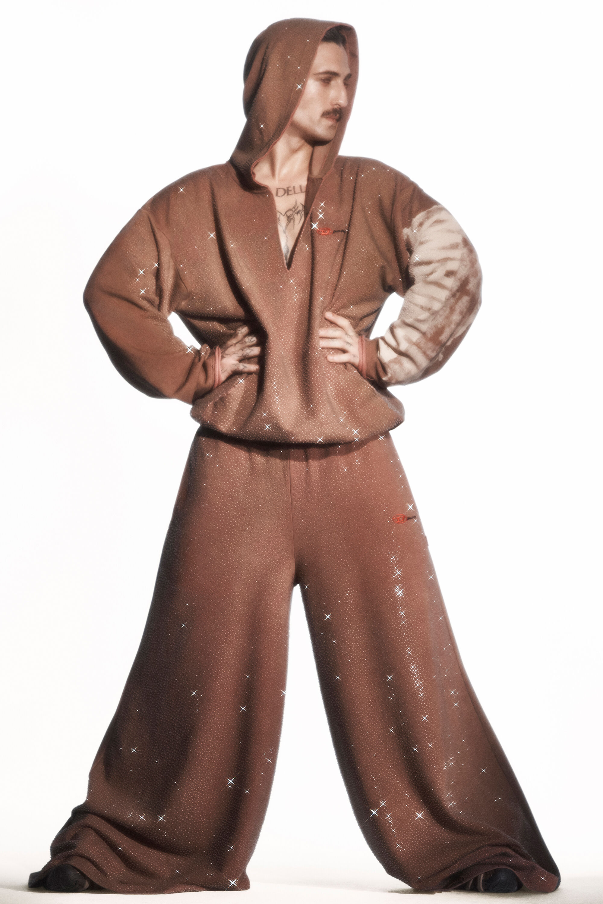 Women's Wide-leg sweatpants with crystals | Brown | Diesel