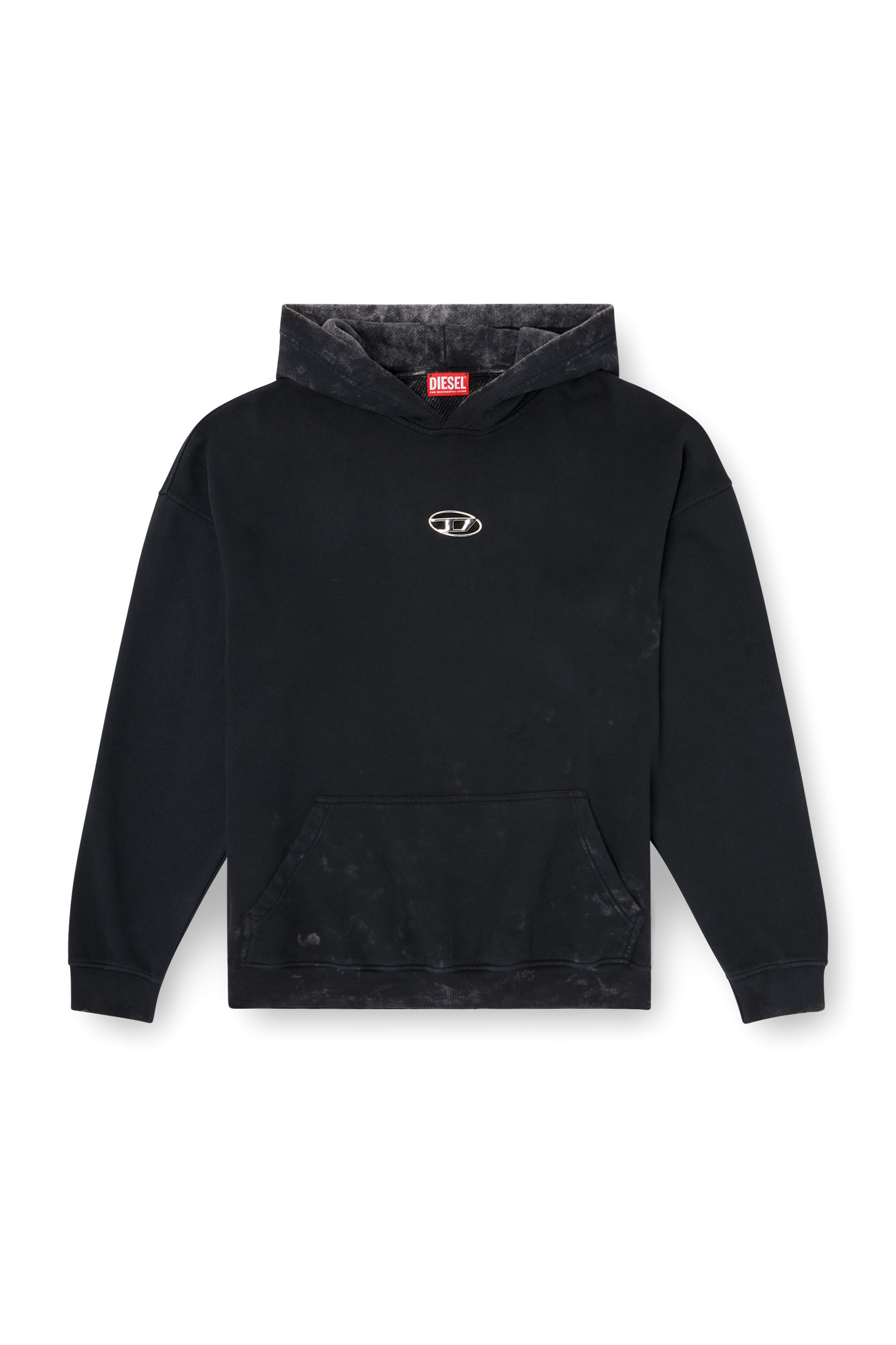 Diesel - S-BOXT-HOOD-T10, Man's Hoodie with cut-out metal Oval D in Black - 2