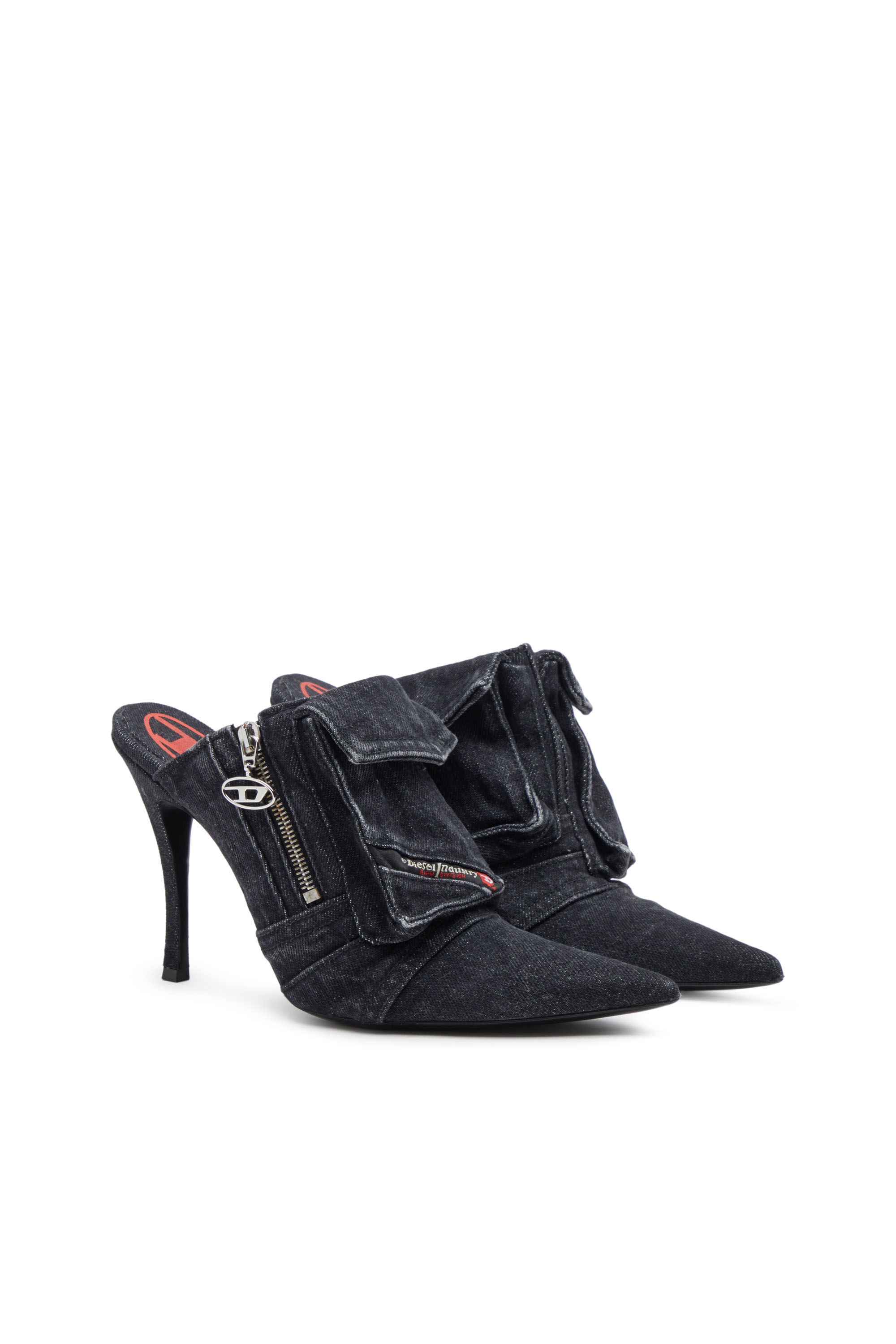 【2plan】Afro pocket denim slingback D-VENUS POCKET ML Woman: Heeled mules in sun-faded denim