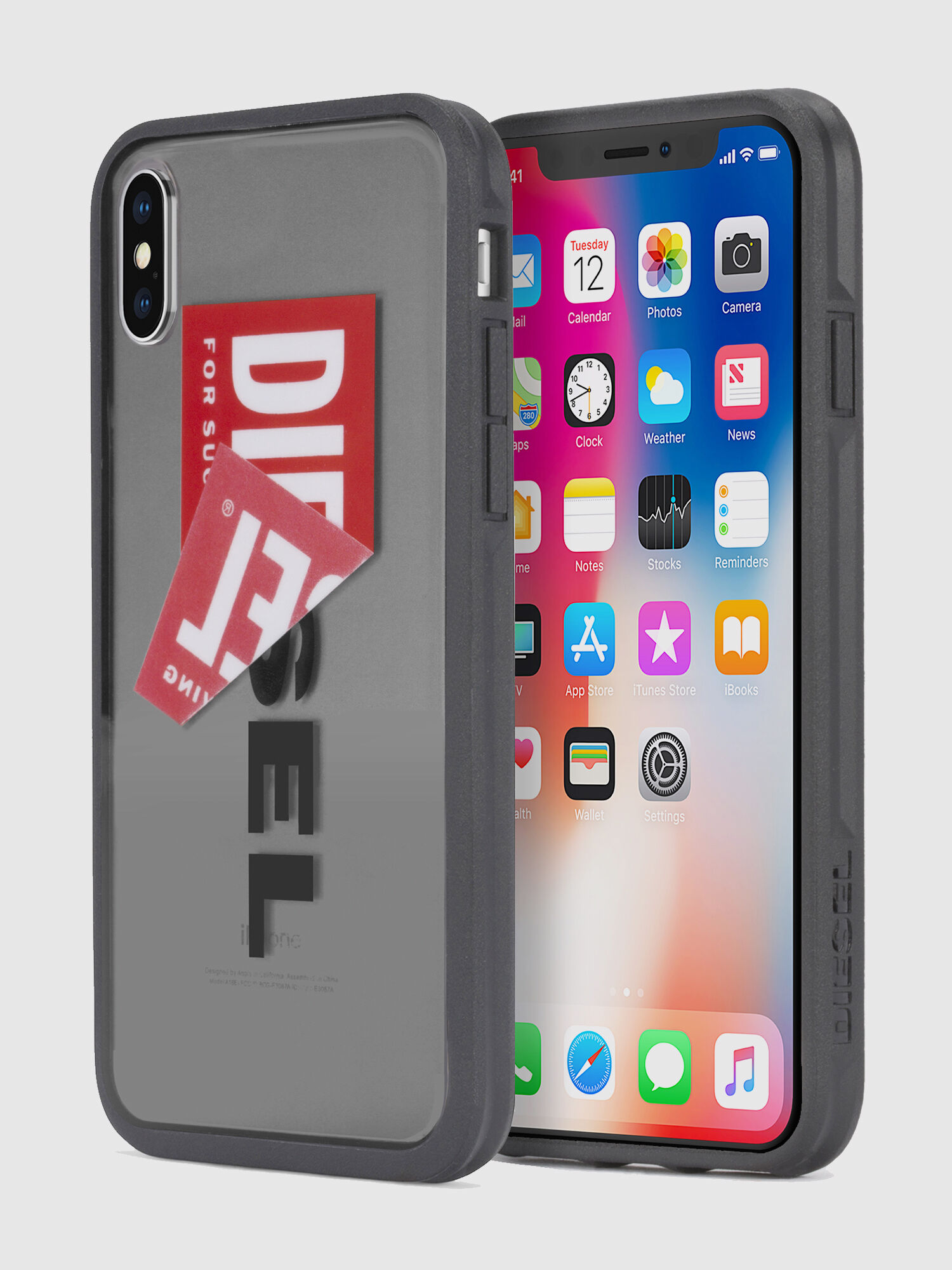 Diesel - STICKER IPHONE X CASE, Unisex Diesel logo transparent case, iPhone X in Black - Image 1