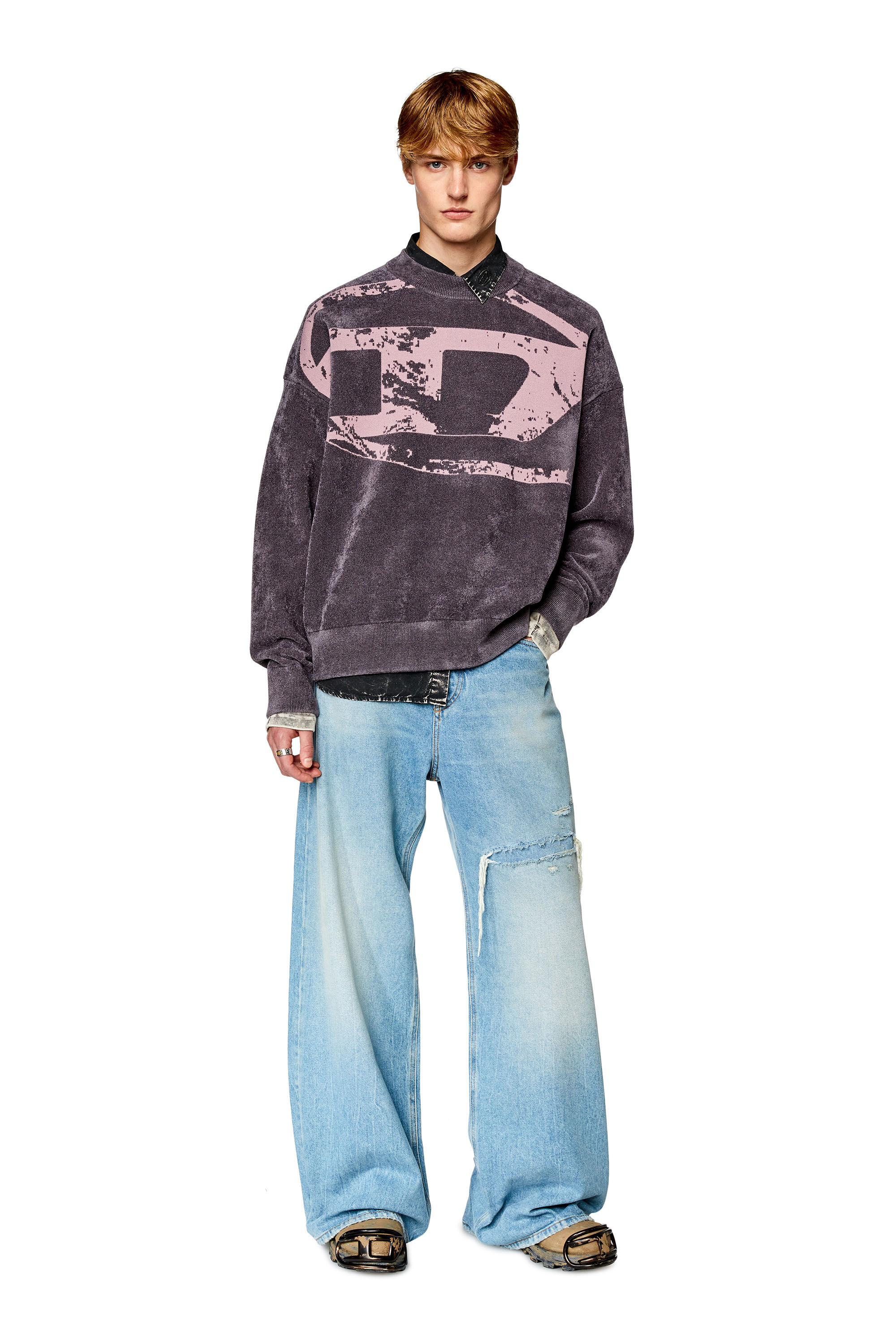Men's Sweatshirt with distressed oval D | Grey | Diesel