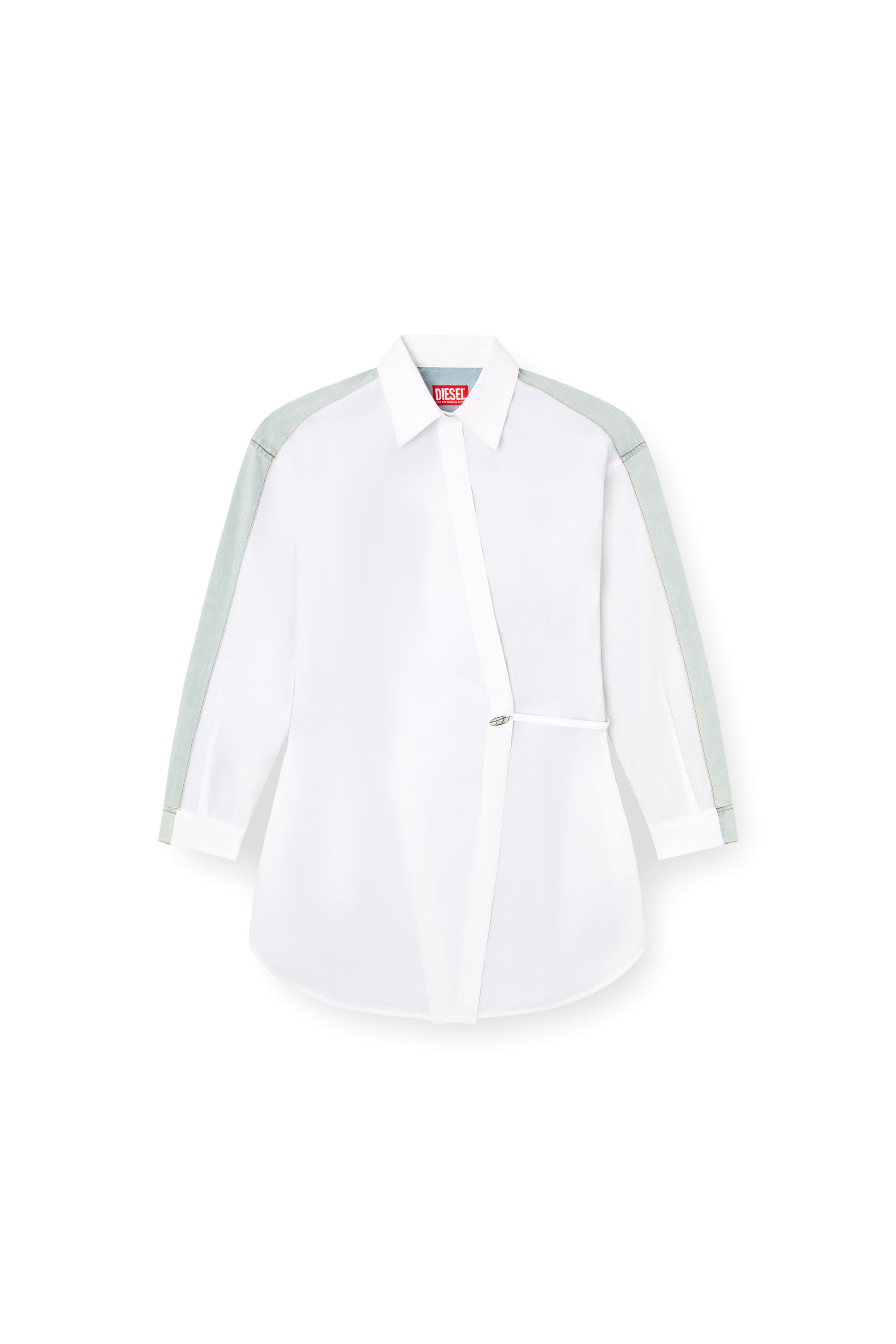 Diesel - D-ELPHI-DEN, Vestido camisero envolvente en popelín y denim Mujer in Blanco - 2