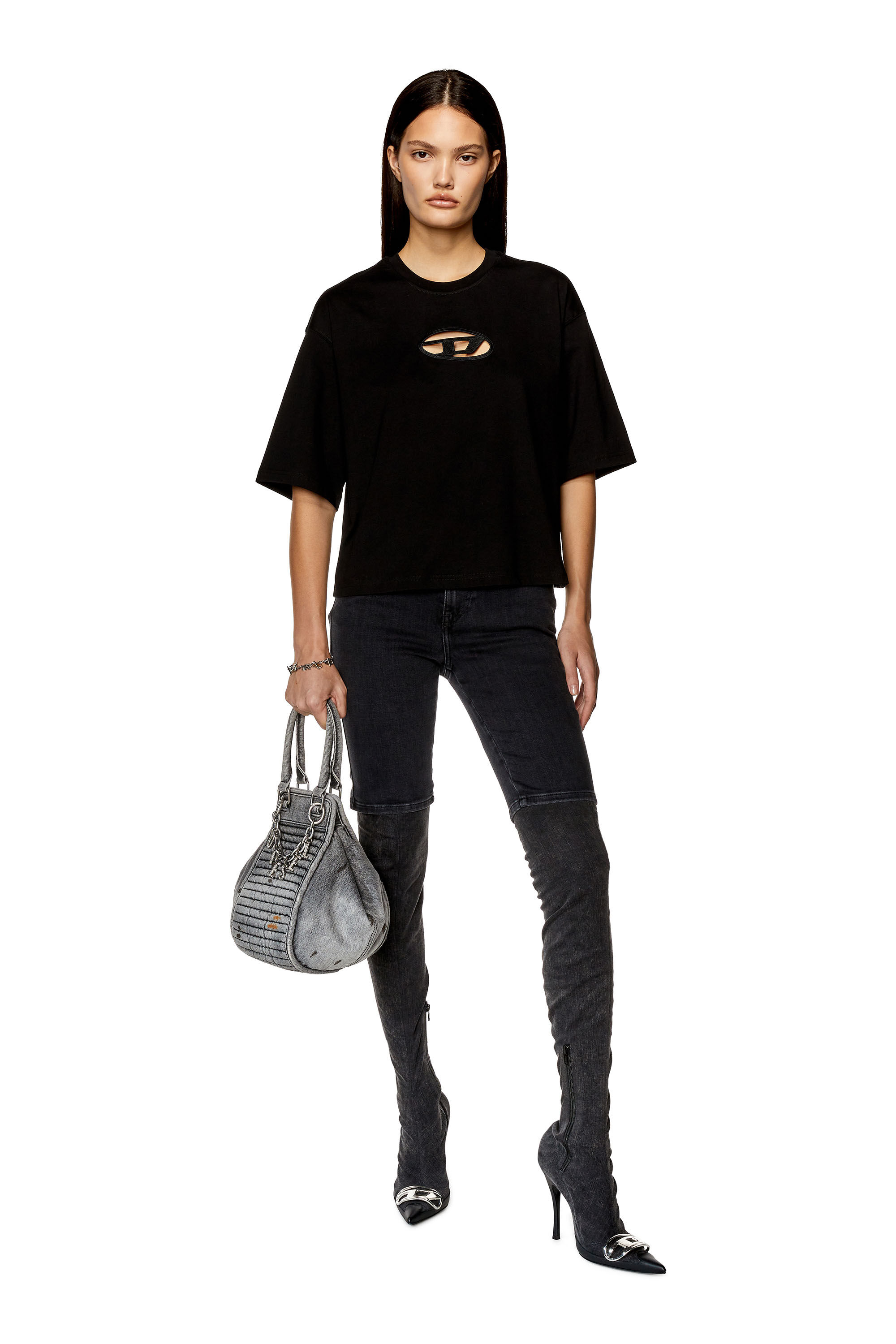Women's Boxy T-shirt with embroidered D | Black | Diesel