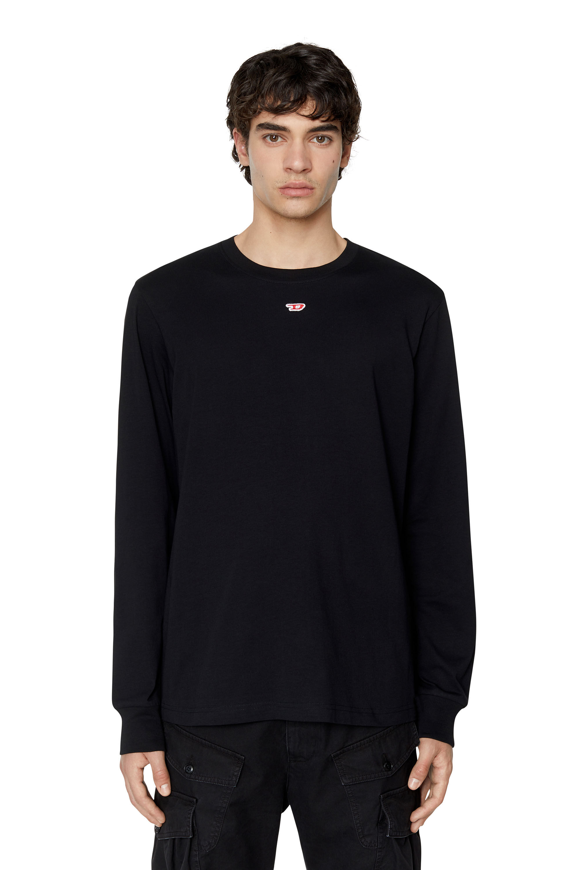 Men's Long-sleeve T-shirt with D patch | Black | Diesel