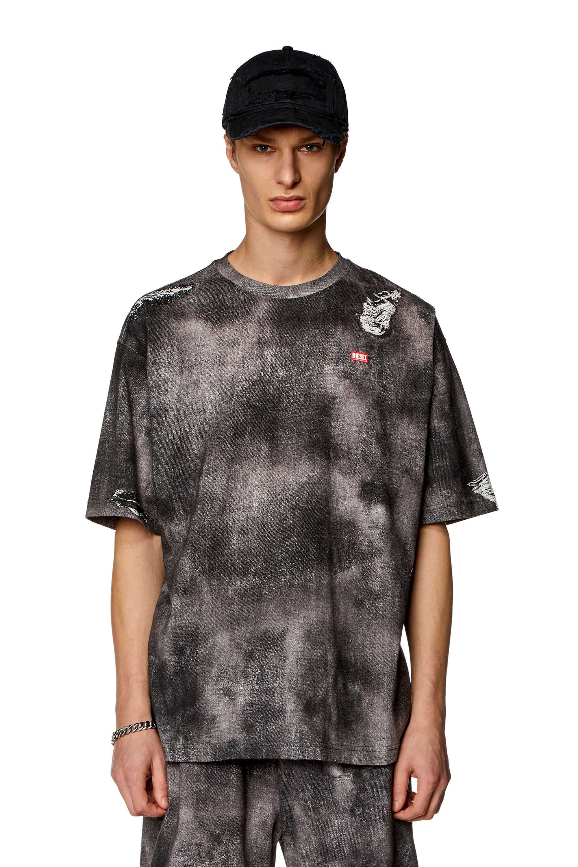 Men's oversized T-shirt with Denim print | Black | Diesel