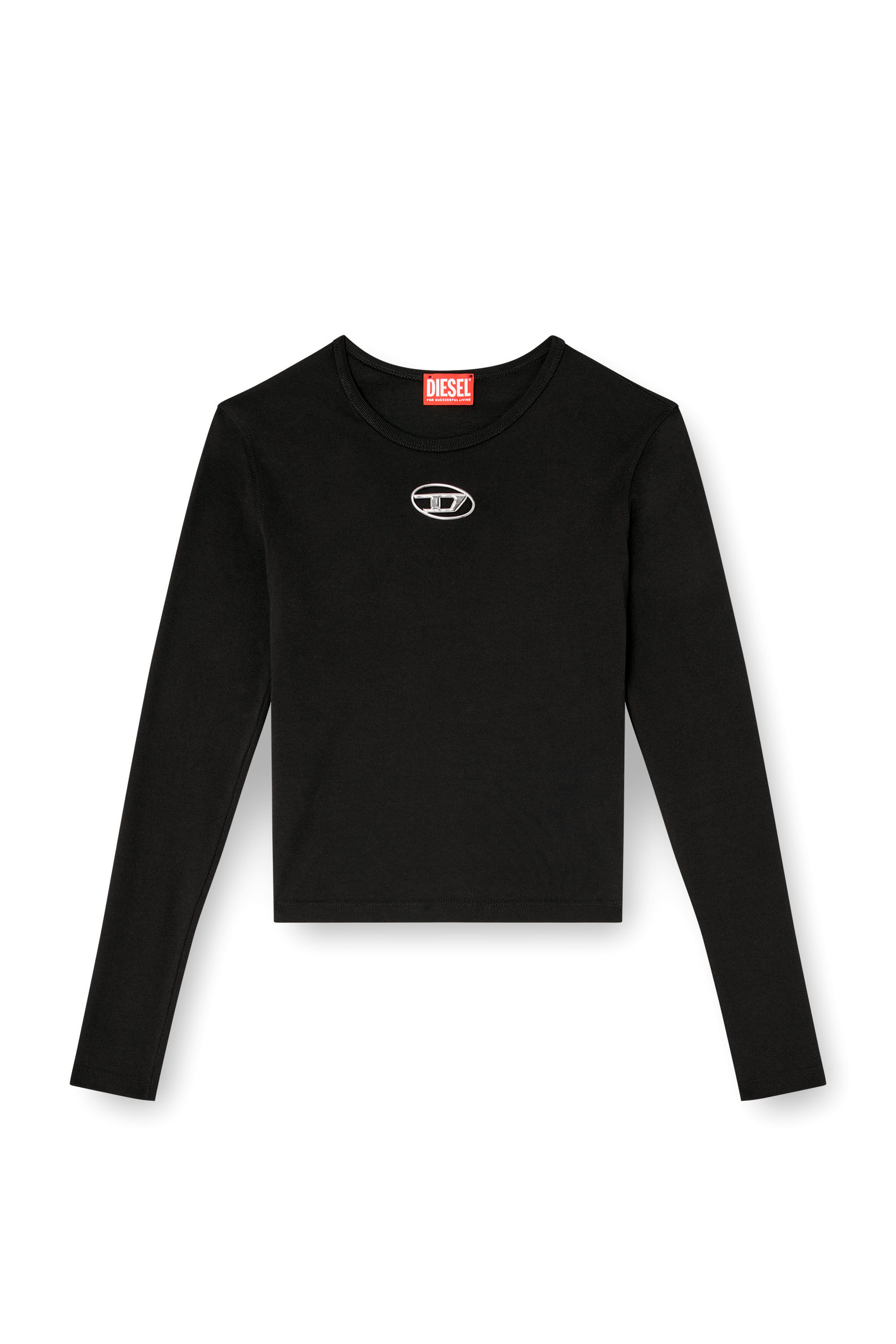 DIESEL ディーゼル レディースクルーネックロングTシャツ A19348 0CLBR / T-UNCUTE-LONG-LS-OD ブラック 2025秋冬新作 Women's Long-sleeve top with Oval D cut-out | Black | Diesel