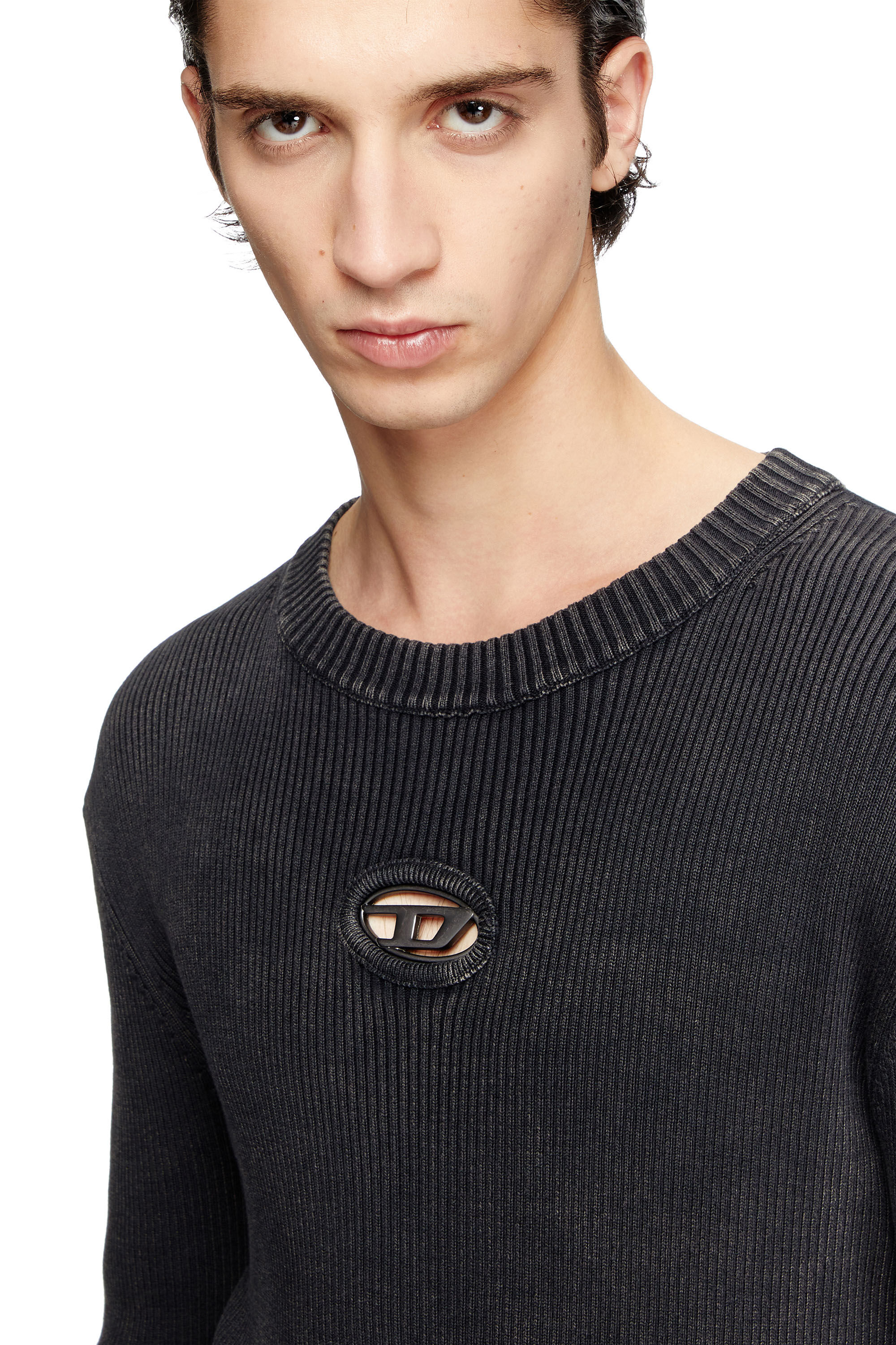 Diesel - K-DARIN-D, Man's Distressed jumper with cut-out logo in Black - 4