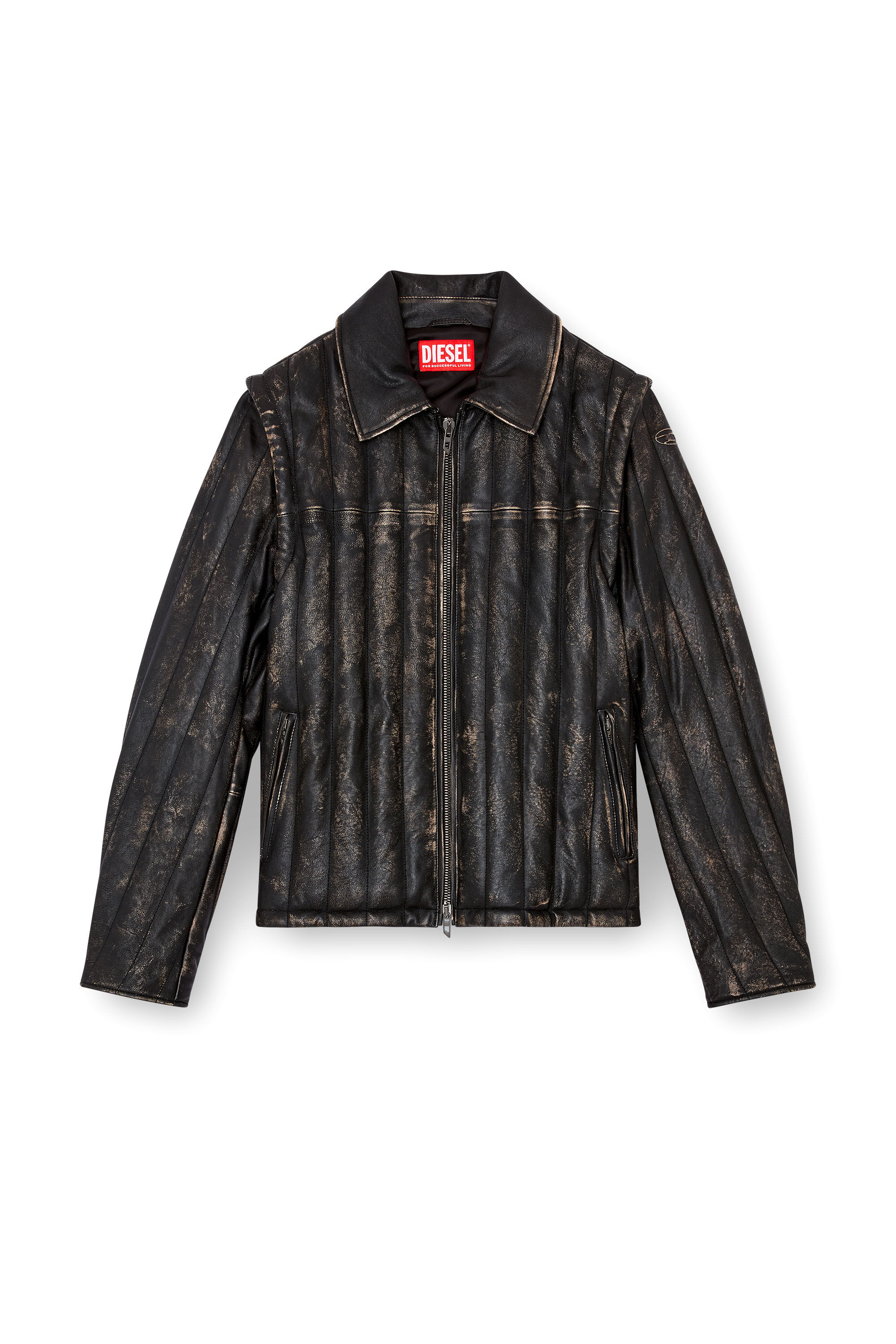 Men's Distressed quilted leather jacket/vest | Black | Diesel