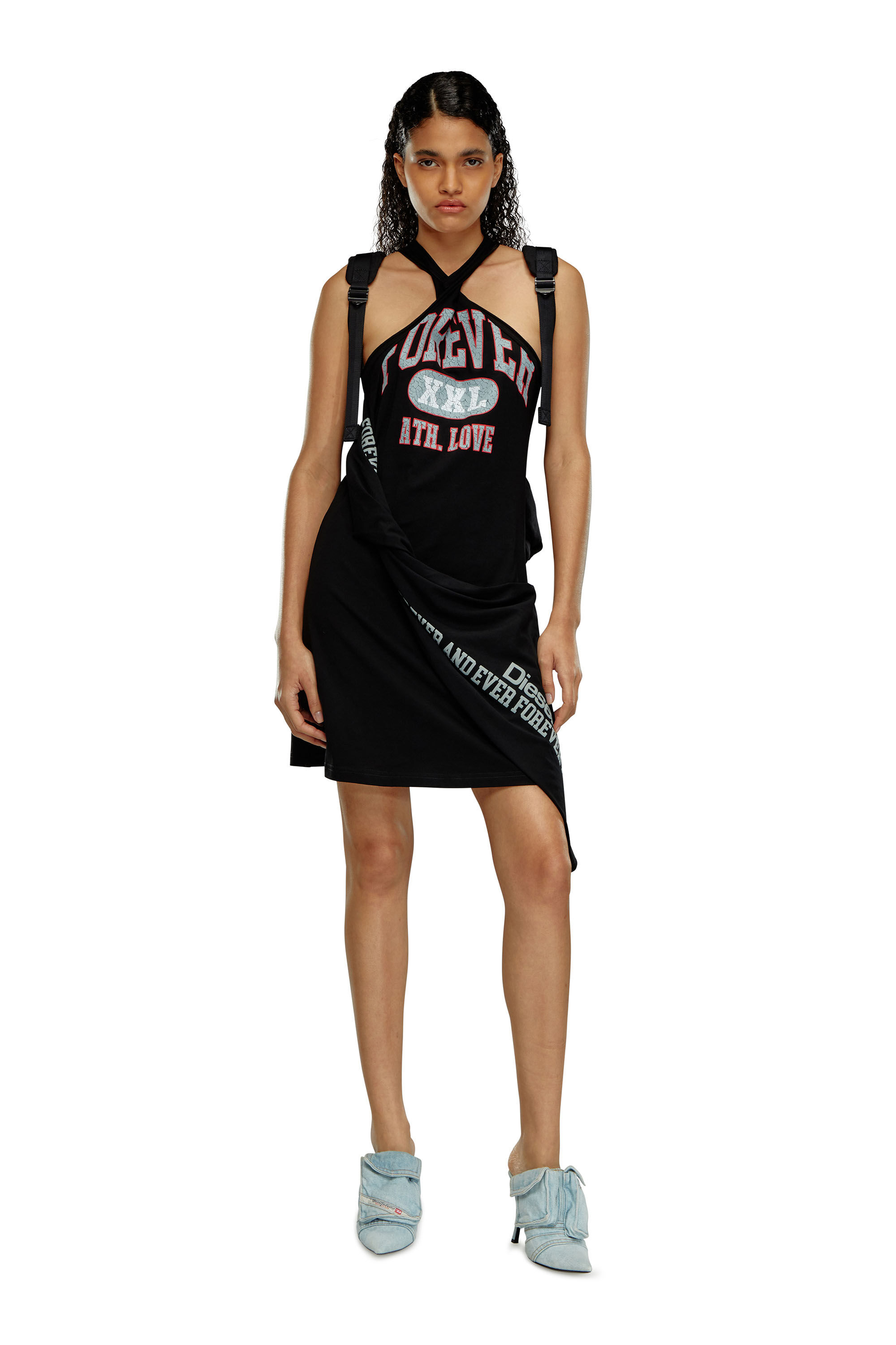 Women's Short halterneck dress in printed jersey | Black | Diesel