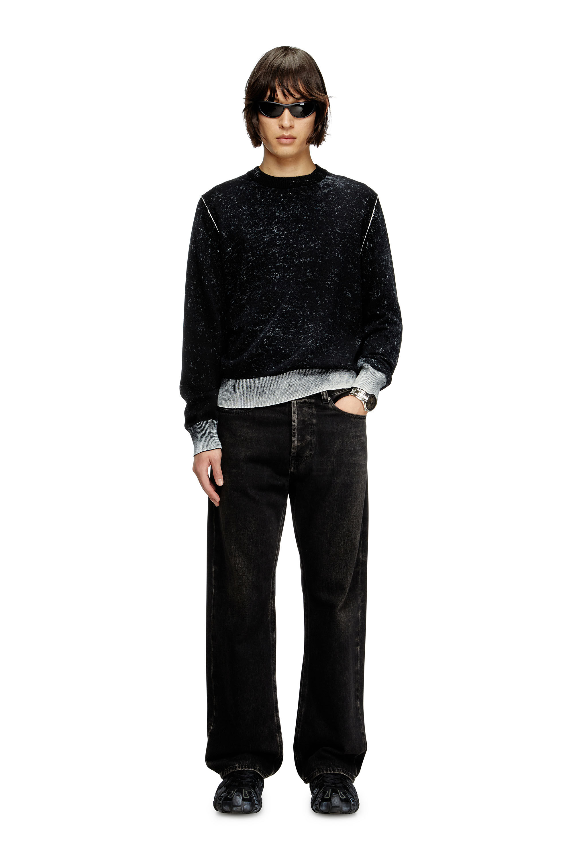 Men's Reverse-print cotton jumper | Black | Diesel Men's Reverse-print cotton jumper | Black | Diesel
