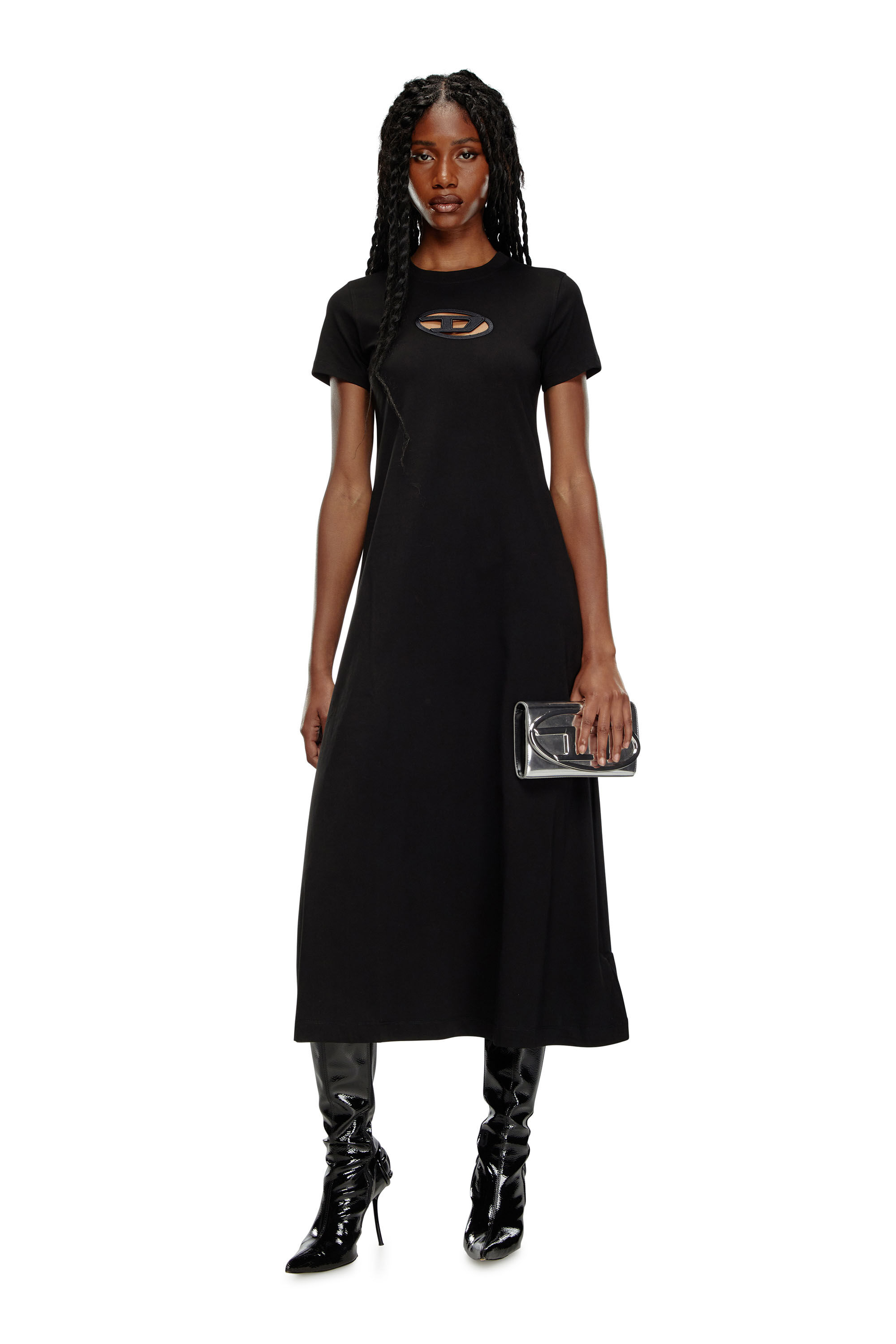 Diesel - D-ALIN-OD, Vestido camiseta con D bordada Mujer in Negro - 1
