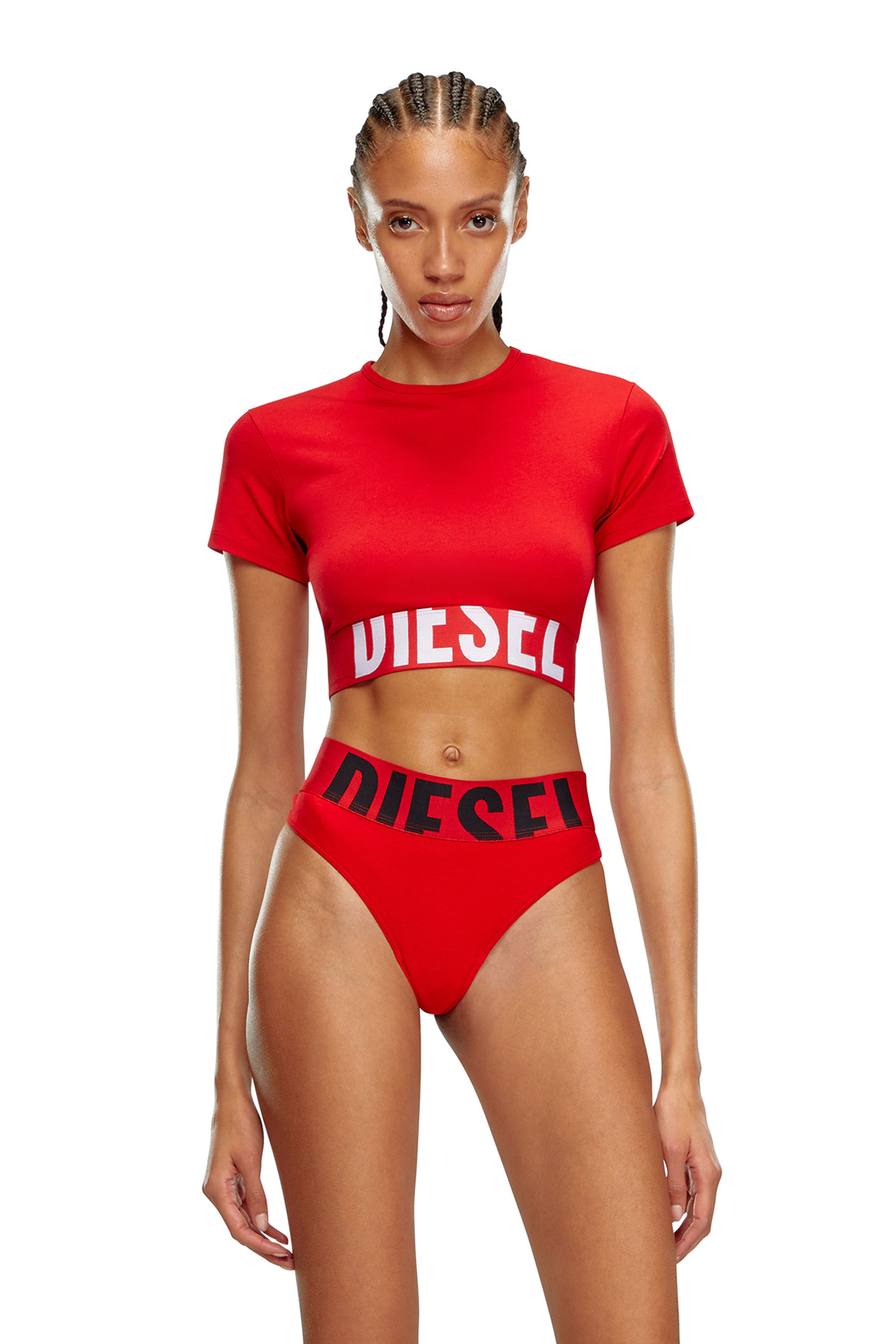 Women s Sporty cropped top with logo band Red Diesel