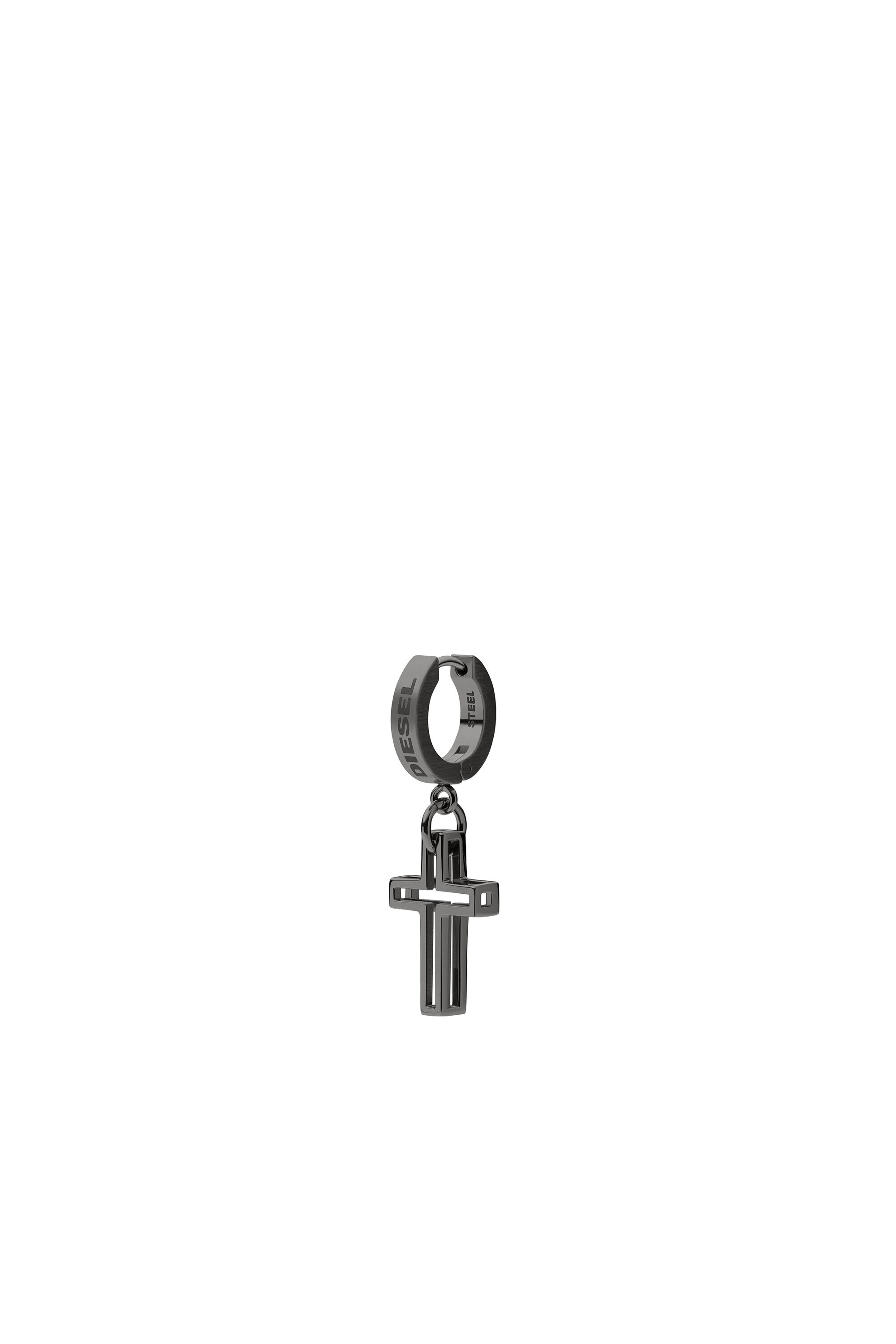 Diesel - DX1274, Man's Black stainless steel cross motif drop earring in Silver - 1