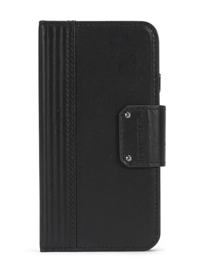 BLACK LINED LEATHER IPHONE 8 PLUS/7 PLUS FOLIO, Black Diesel - BLACK LINED LEATHER IPHONE 8 PLUS/7 PLUS FOLIO, Black - Flip covers - Image 1