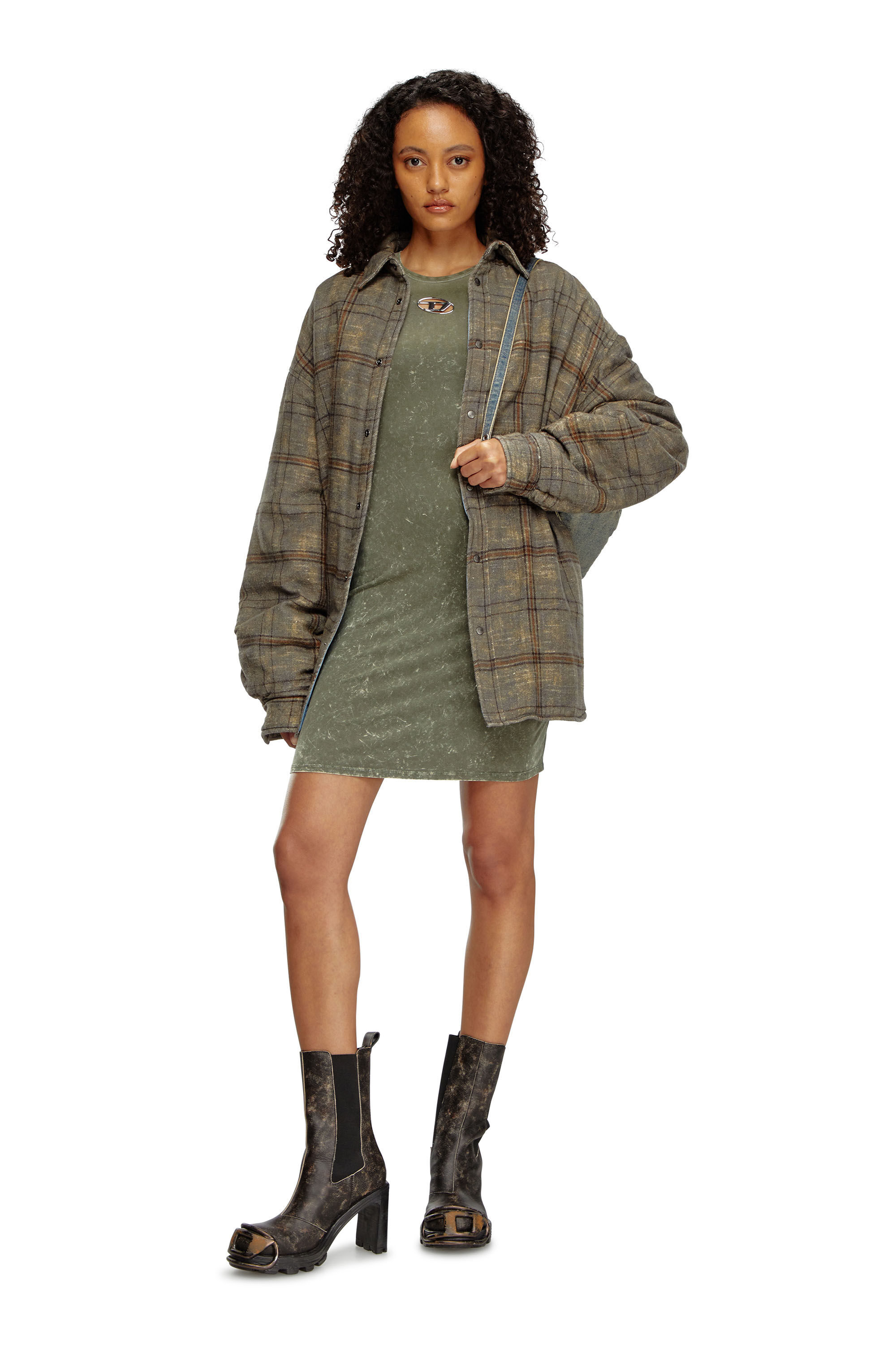 Women's Short dress in marbled stretch jersey | Green | Diesel