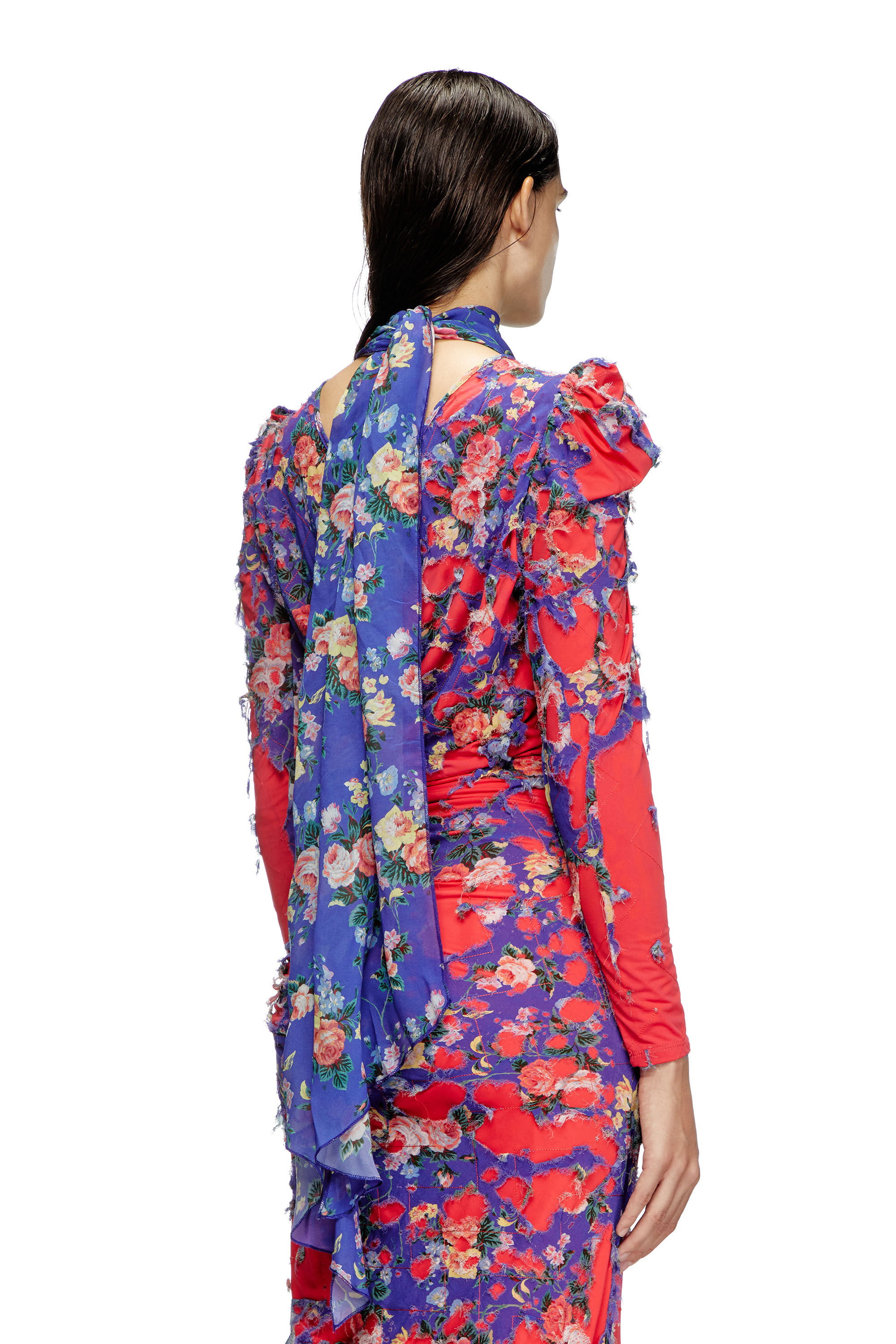 Women's Puff-sleeve scarf neck top with devoré | Multicolor