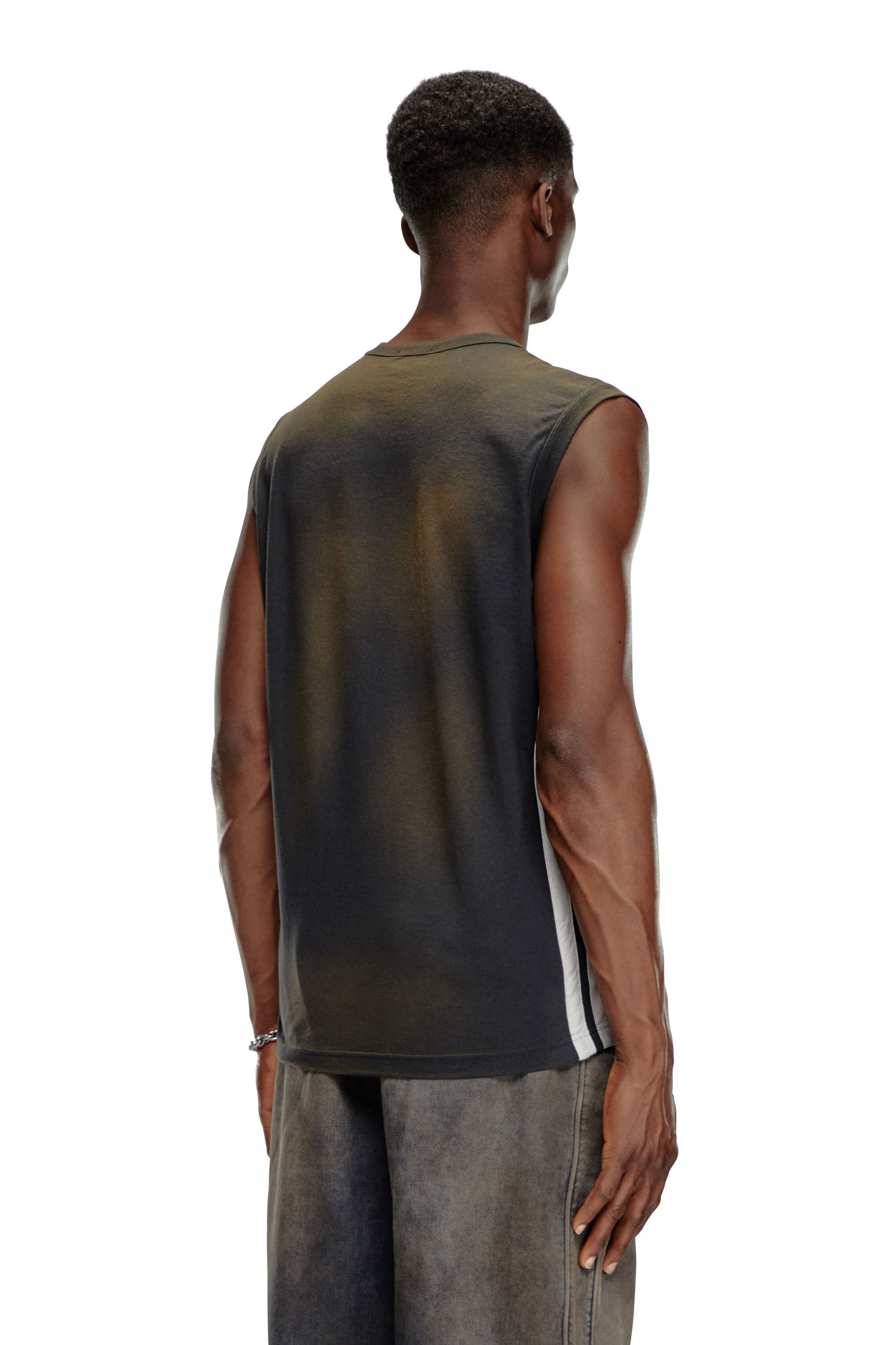 Diesel - T-BISCO-STRIPE, Man's Sun-faded tank top with side bands in Black - 4