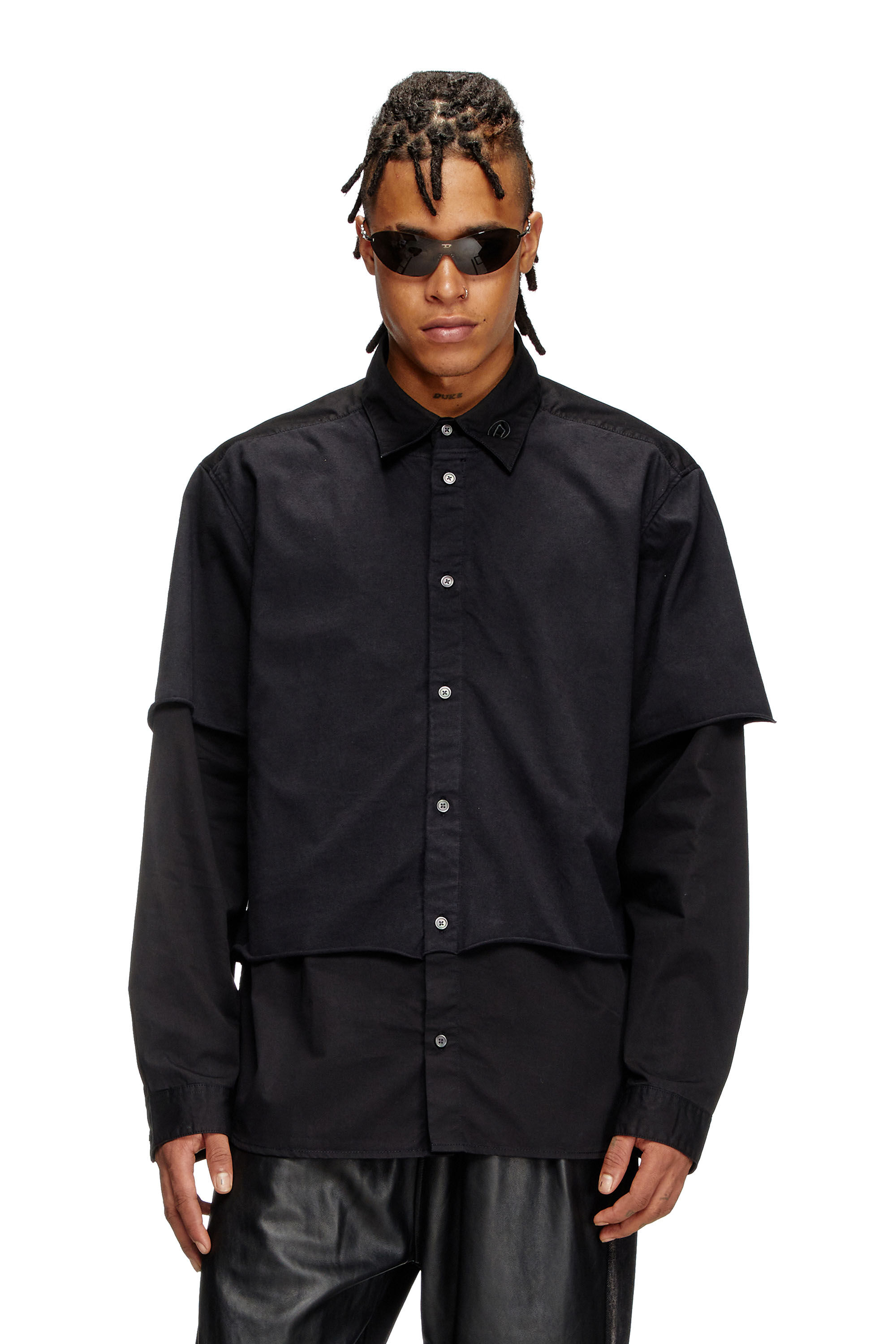 Diesel - S-GASTON-O, Camisa en capas de sarga y tejido Hombre in Negro - 3