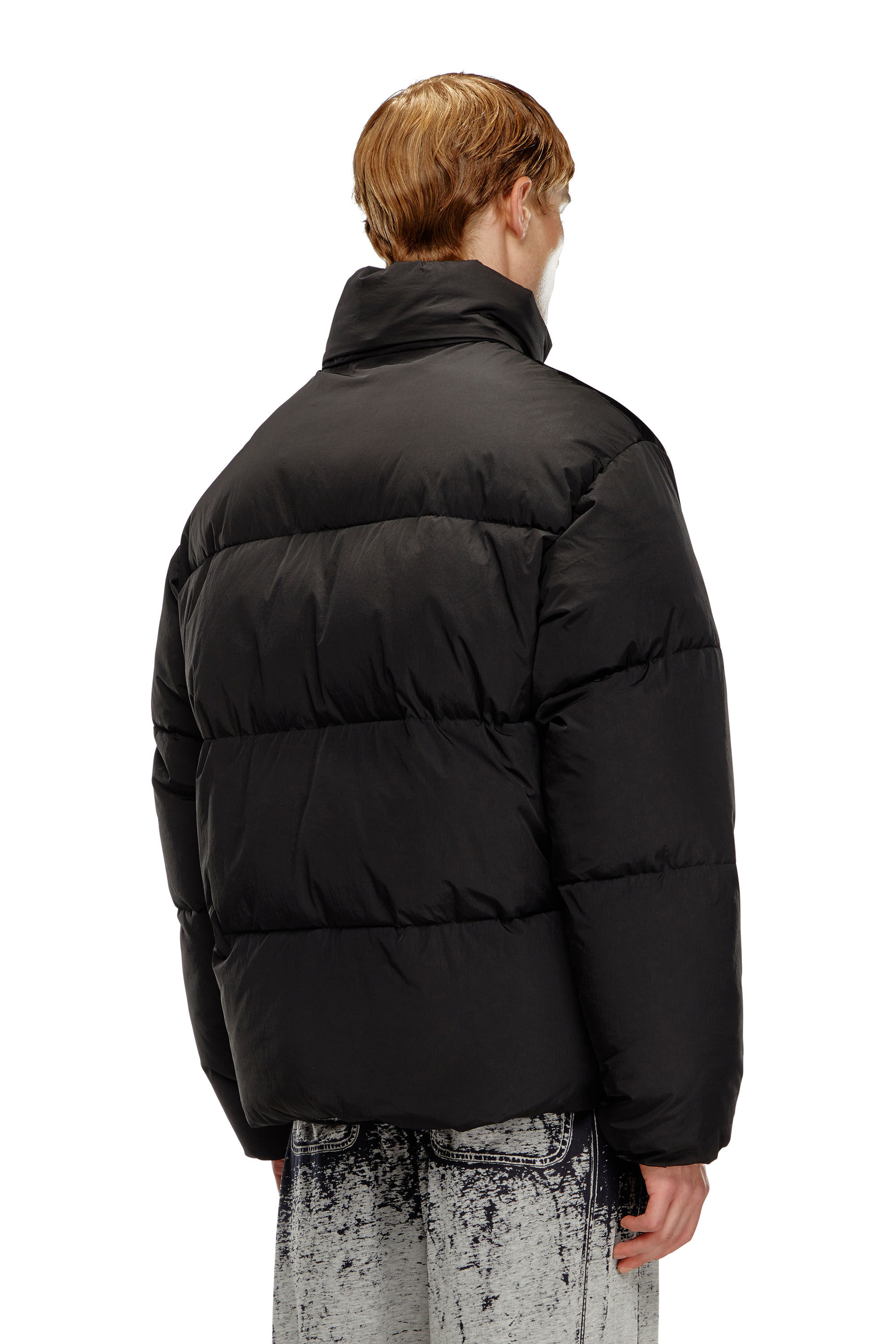 Diesel - W-RAVEEL, Man's Hooded down jacket in wrinkled nylon in Black - 5