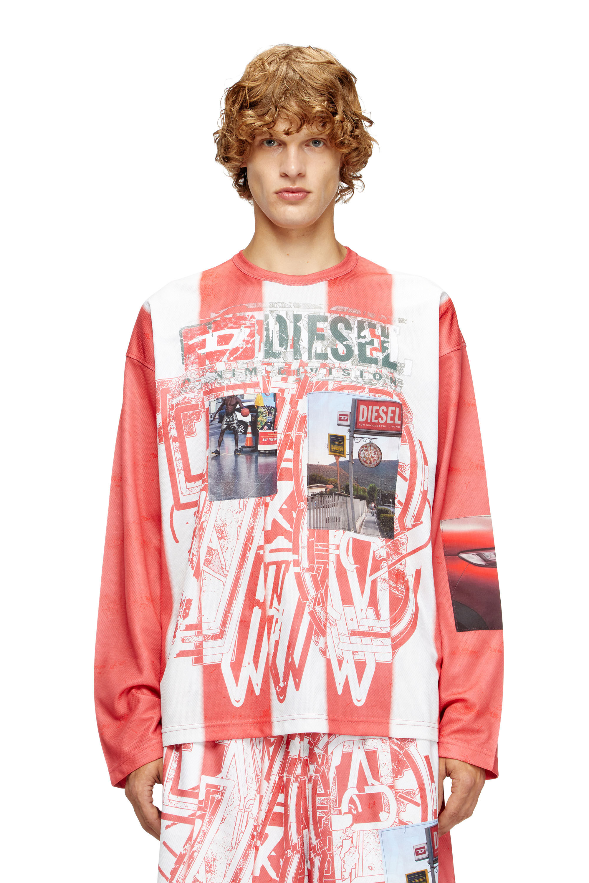 Diesel - T-RUBY, Camiseta de manga larga de rayas con parches fotográficos Hombre in Multicolor - 3