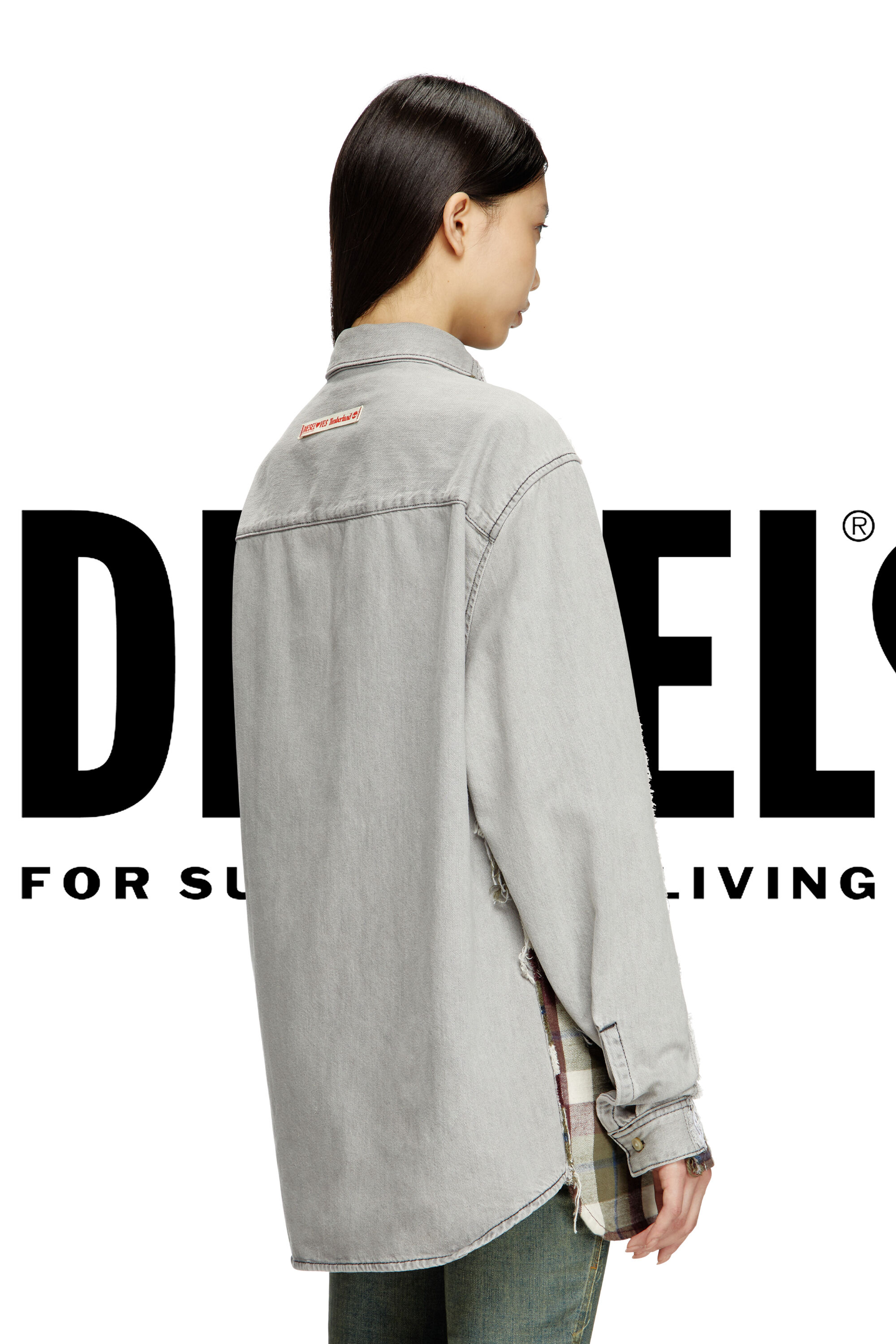 Diesel - Shirt Diseloves 8B, Unisex's Check and bleach-effect denim shirt in Red/Grey - 3