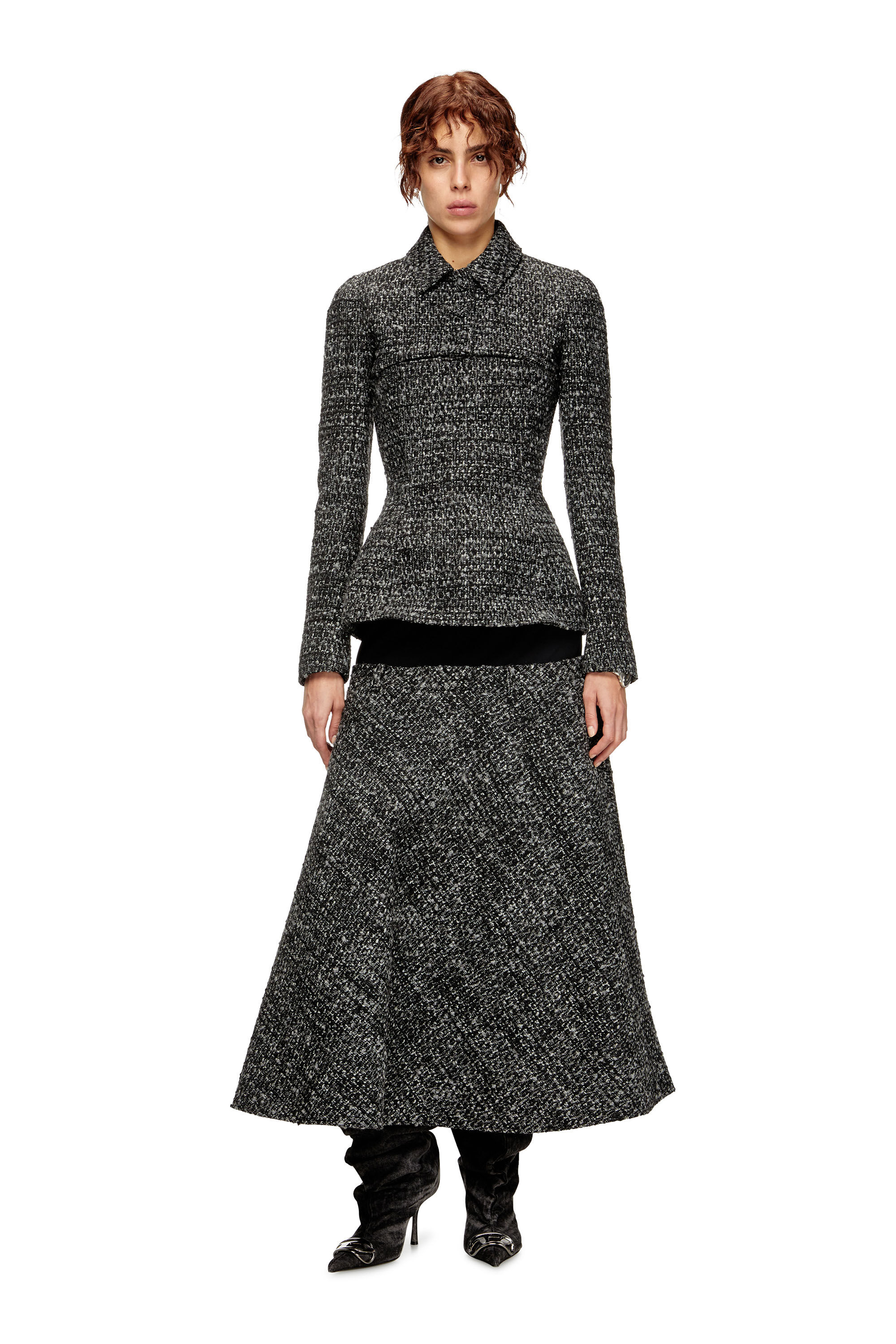 Diesel - O-GRACE, Falda bouclé con cintura elástica Mujer in Negro - 1