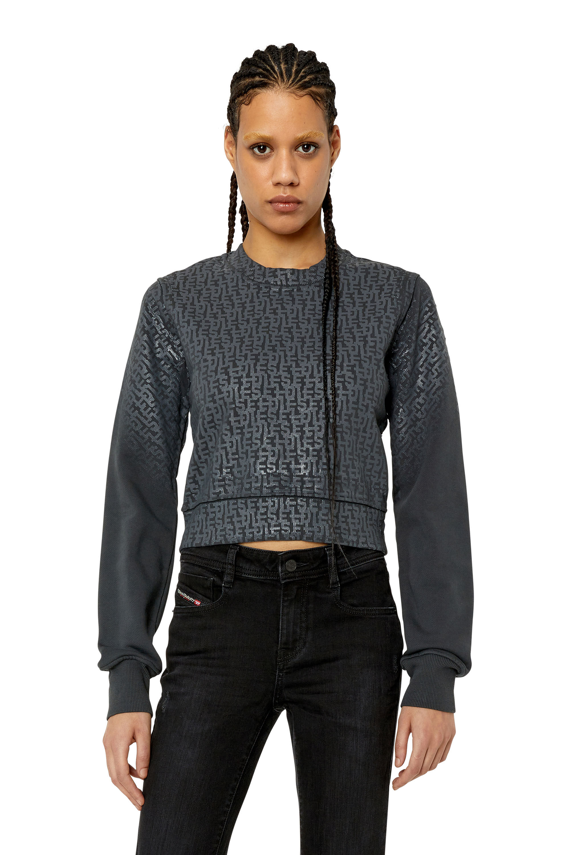 Diesel - F-SLIMMY-MONO, Sudadera con estampado monogram Mujer in Negro - 3