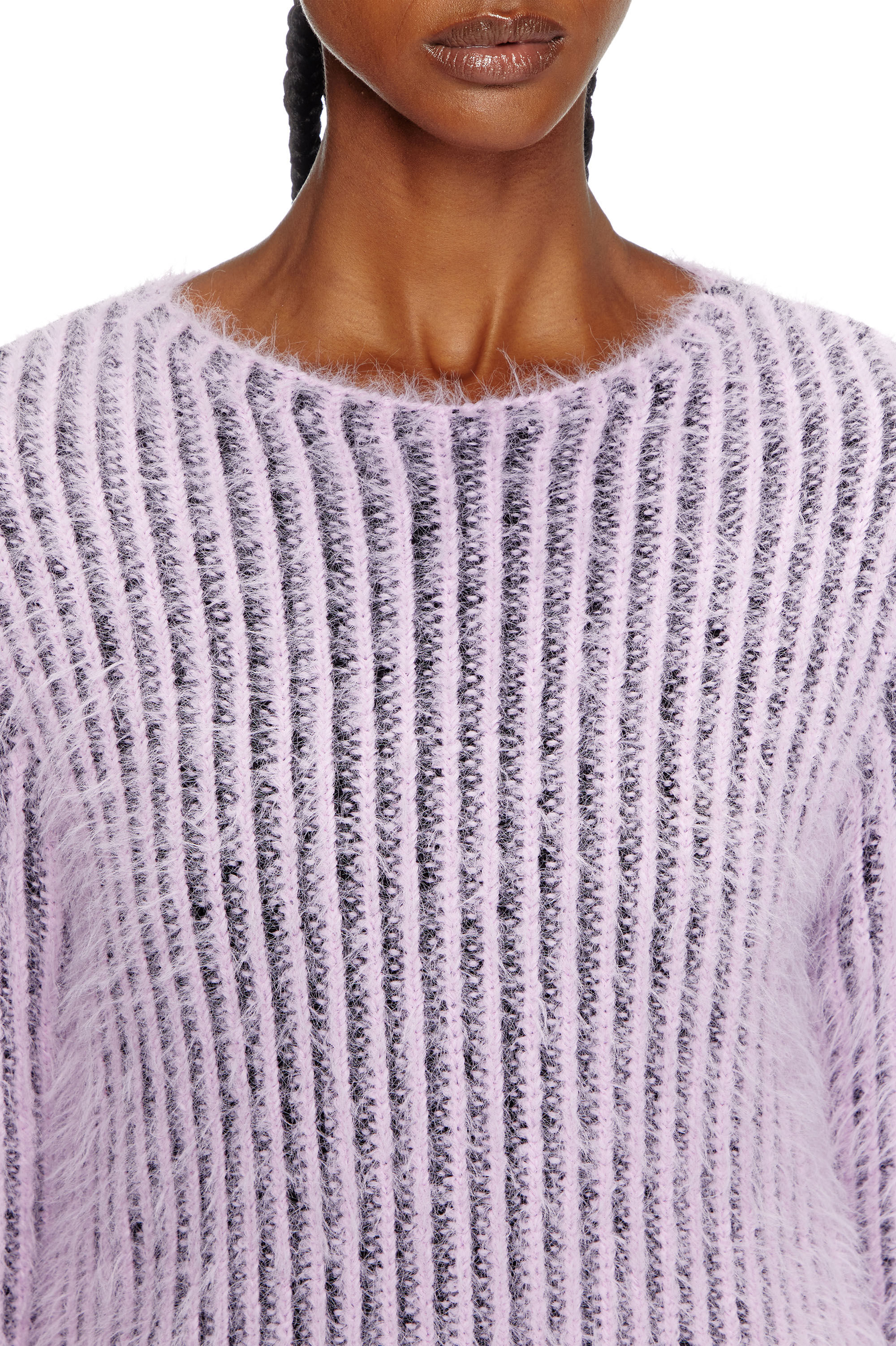 Women s Fuzzy striped wool blend jumper Violet Diesel