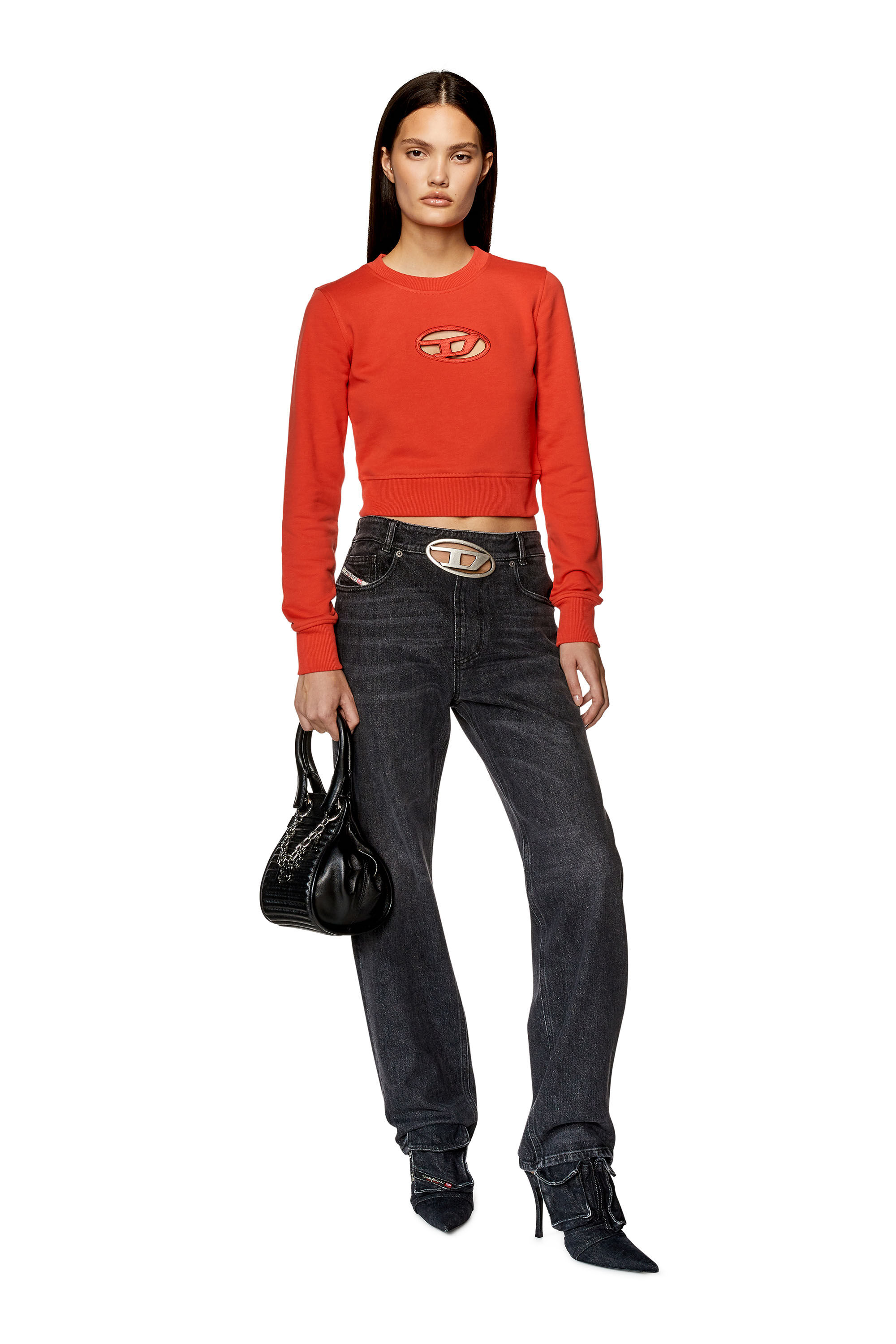 Women s Cropped sweatshirt with cut out logo Red Diesel