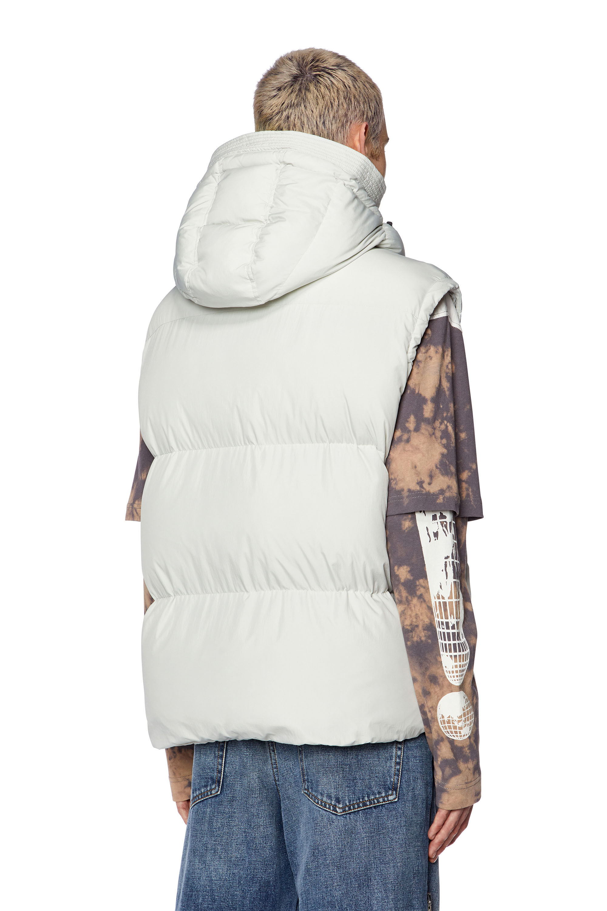 Diesel - W-ROLFYS-SL-FD, Man's Puffer vest with detachable hood in White - 4