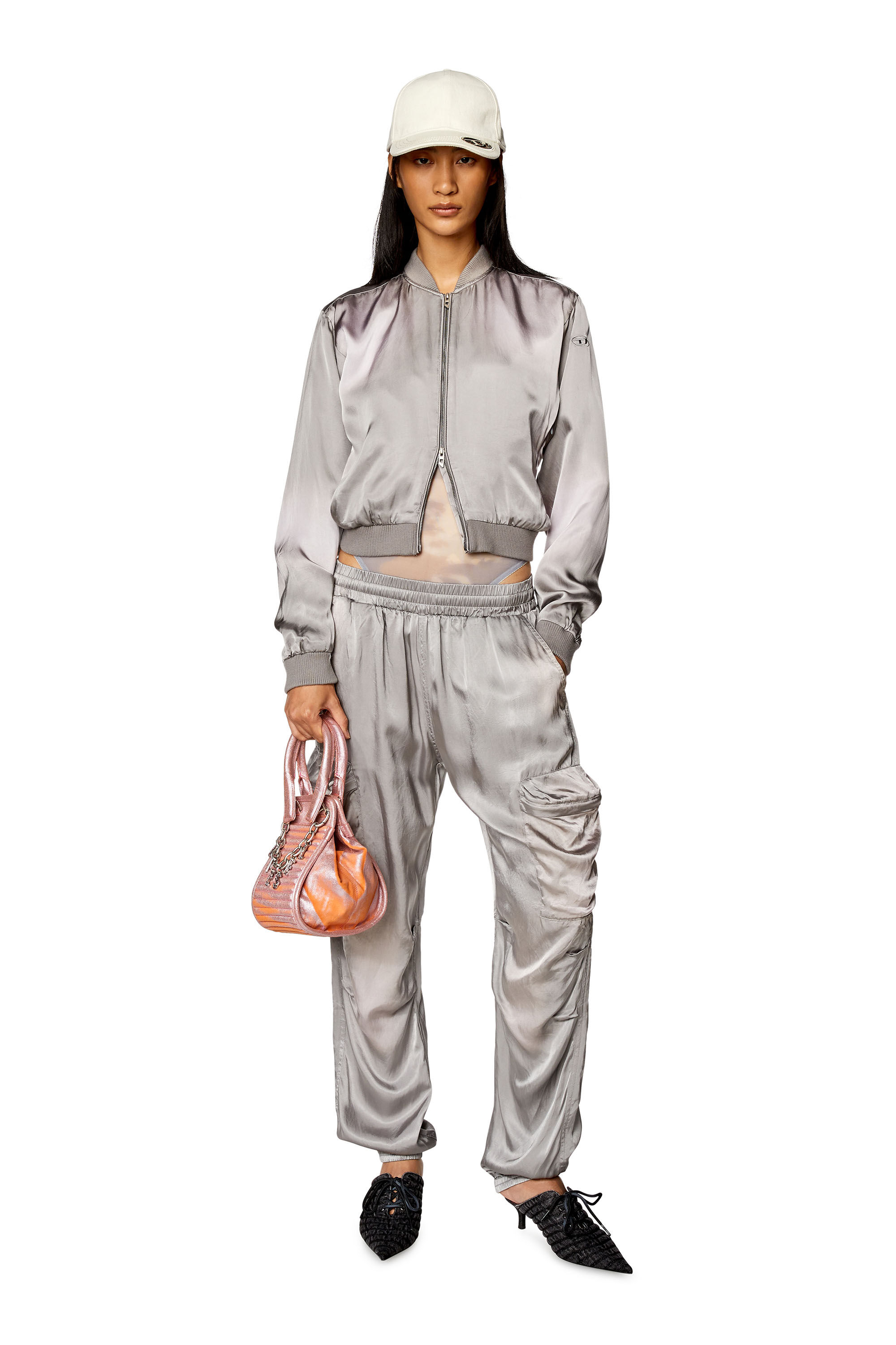 Women's Bomber jacket in treated satin | Grey | Diesel