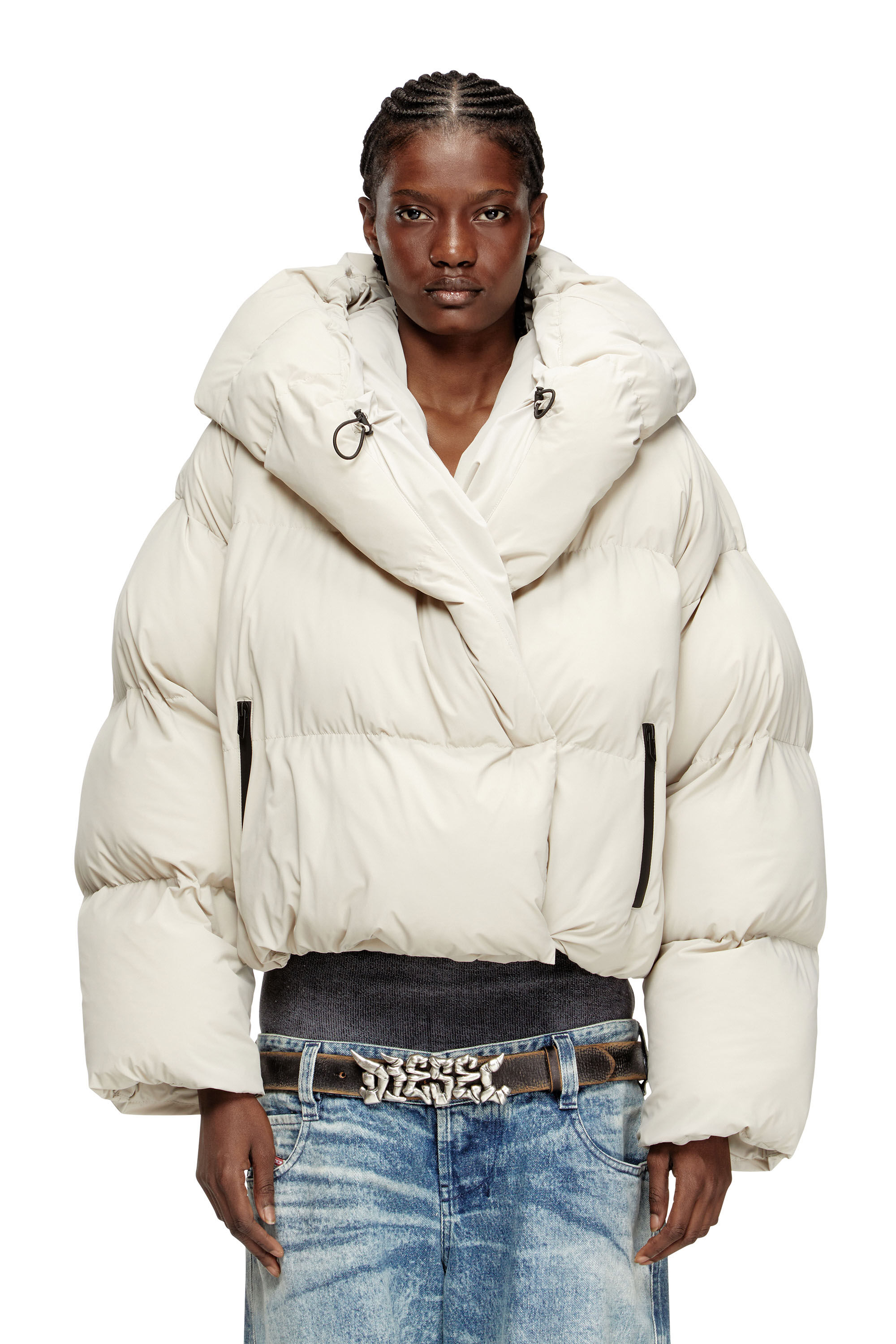 Diesel - W-ILEY-T1, Chaqueta de plumón envolvente en nylon bi-elástico Mujer in Beige - 3