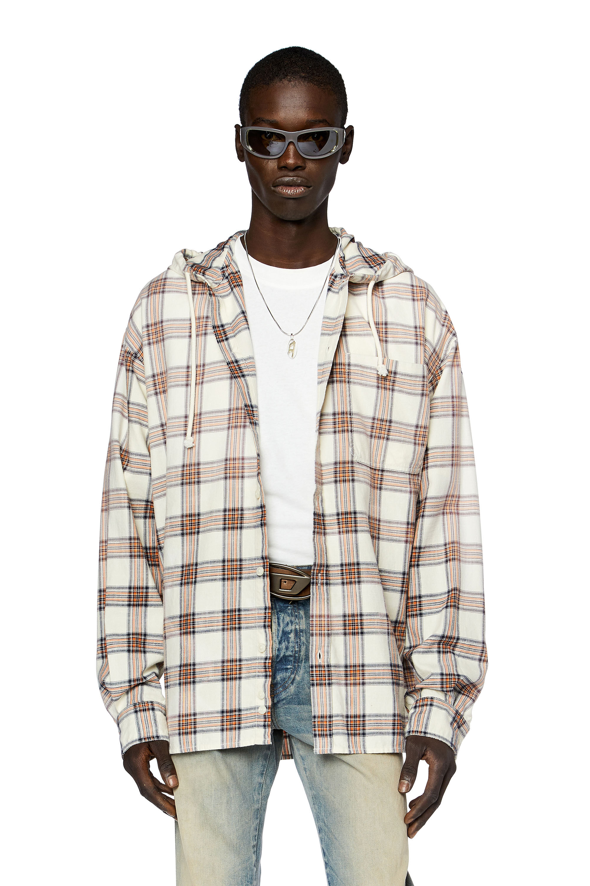 Men's Hooded overshirt in check cotton flannel | Multicolor