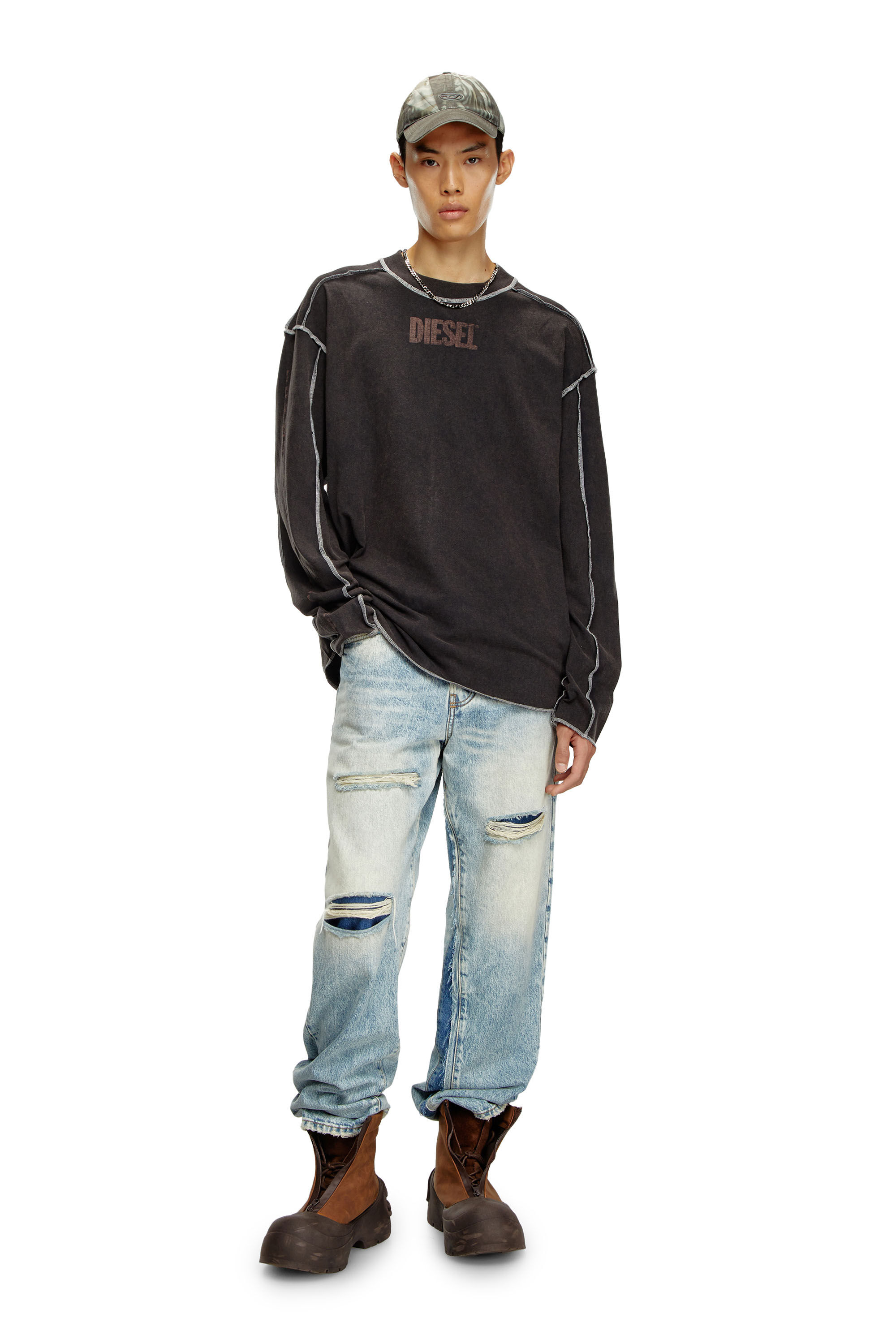Men's Long-sleeve T-shirt with inside-out effect | Grey | Diesel