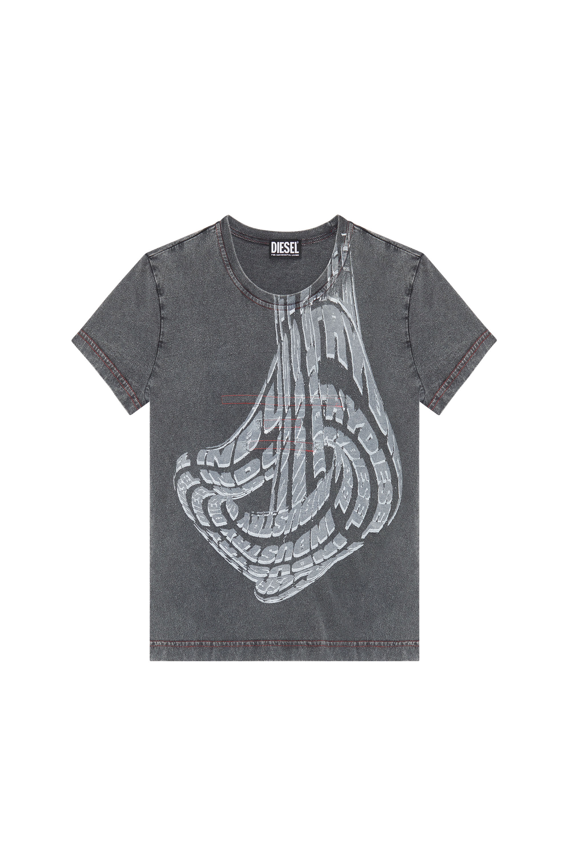 Diesel - T-SLIDART, Woman's Acid-wash T-shirt with graphic logo print in Black - 2