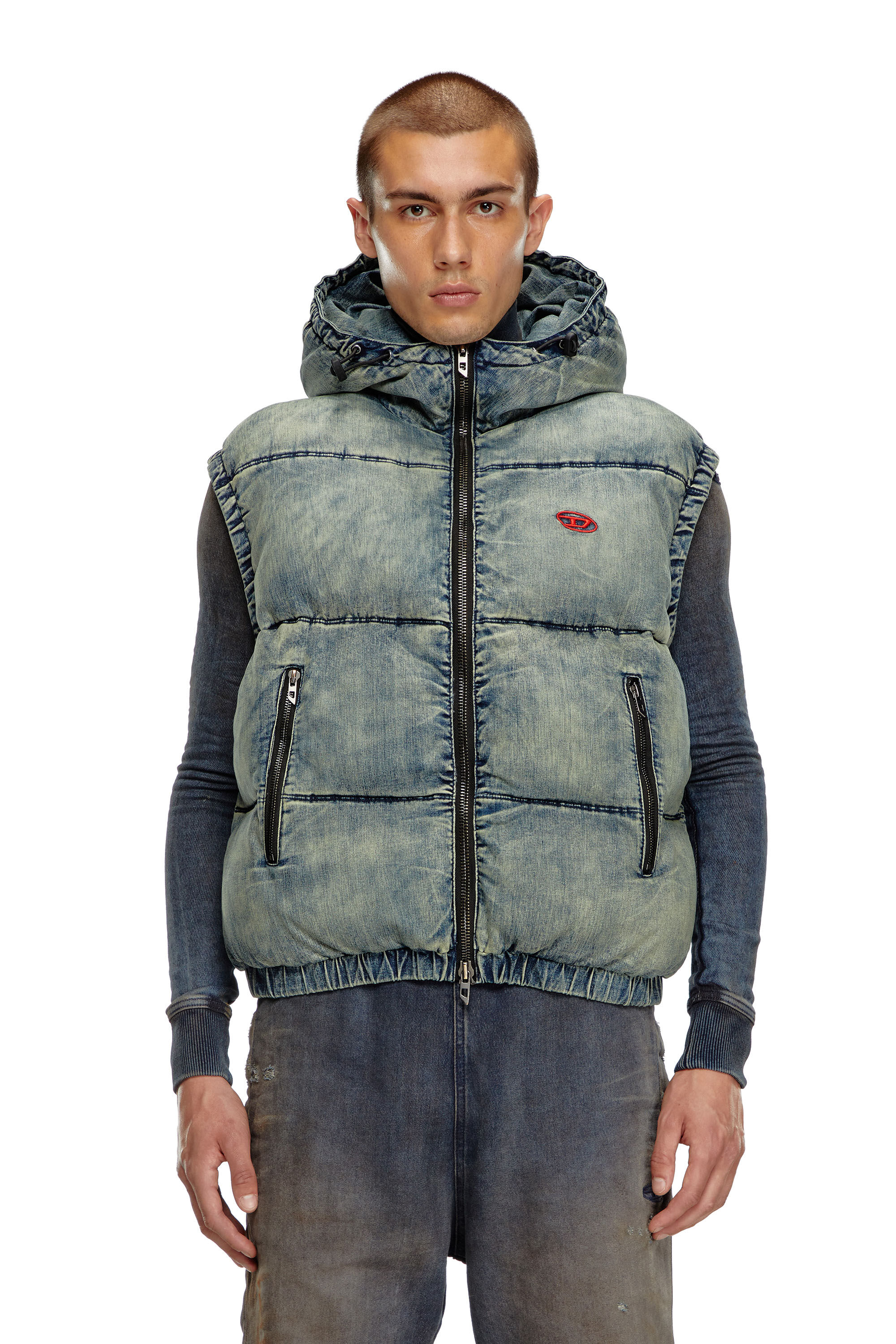 Diesel - W-MONS-SL, Chaleco acolchado en denim desteñido Hombre in Azul marino - 3