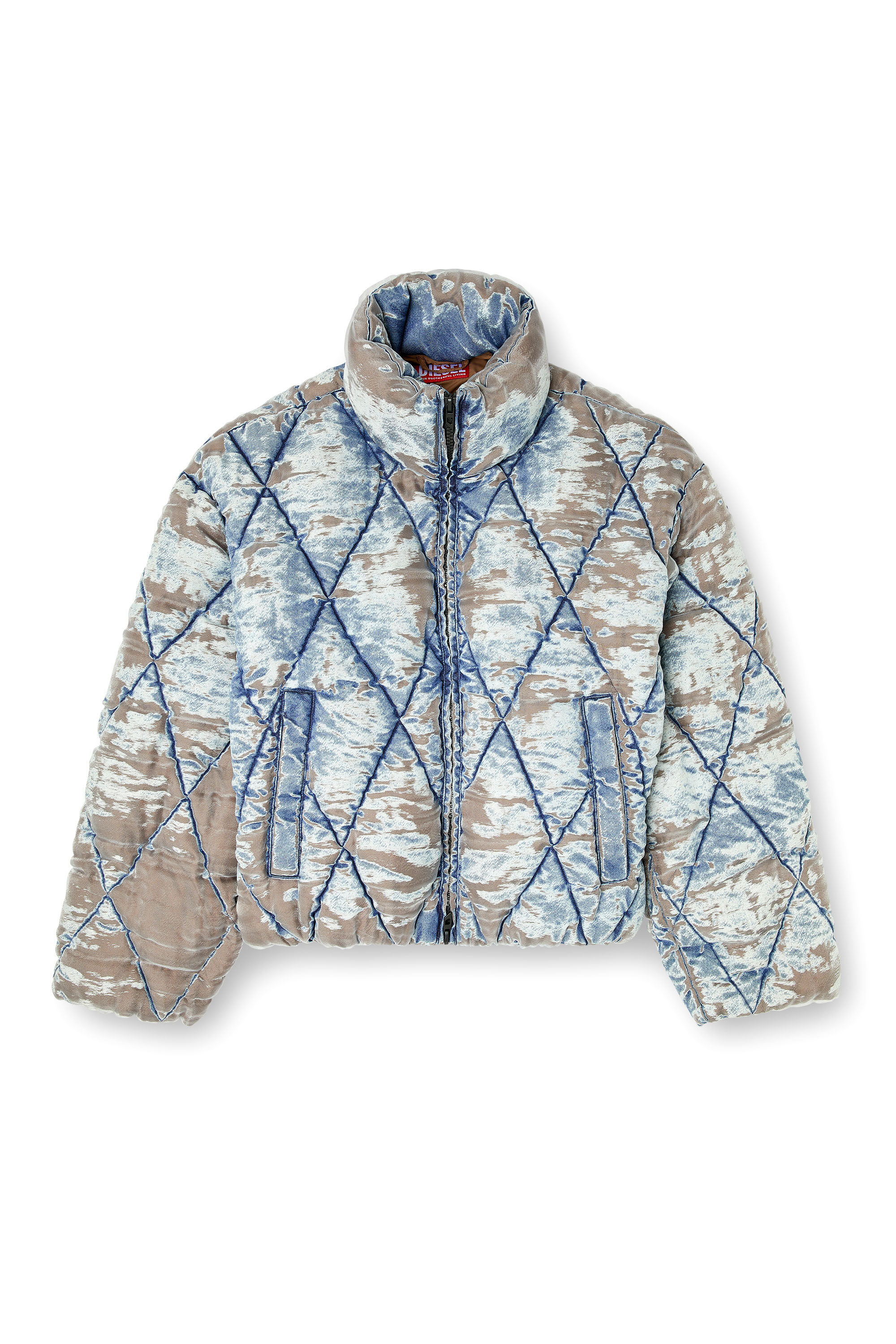 Diesel - W-KONS, Man's Padded jacket in argyle-quilted devoré denim in null - 2