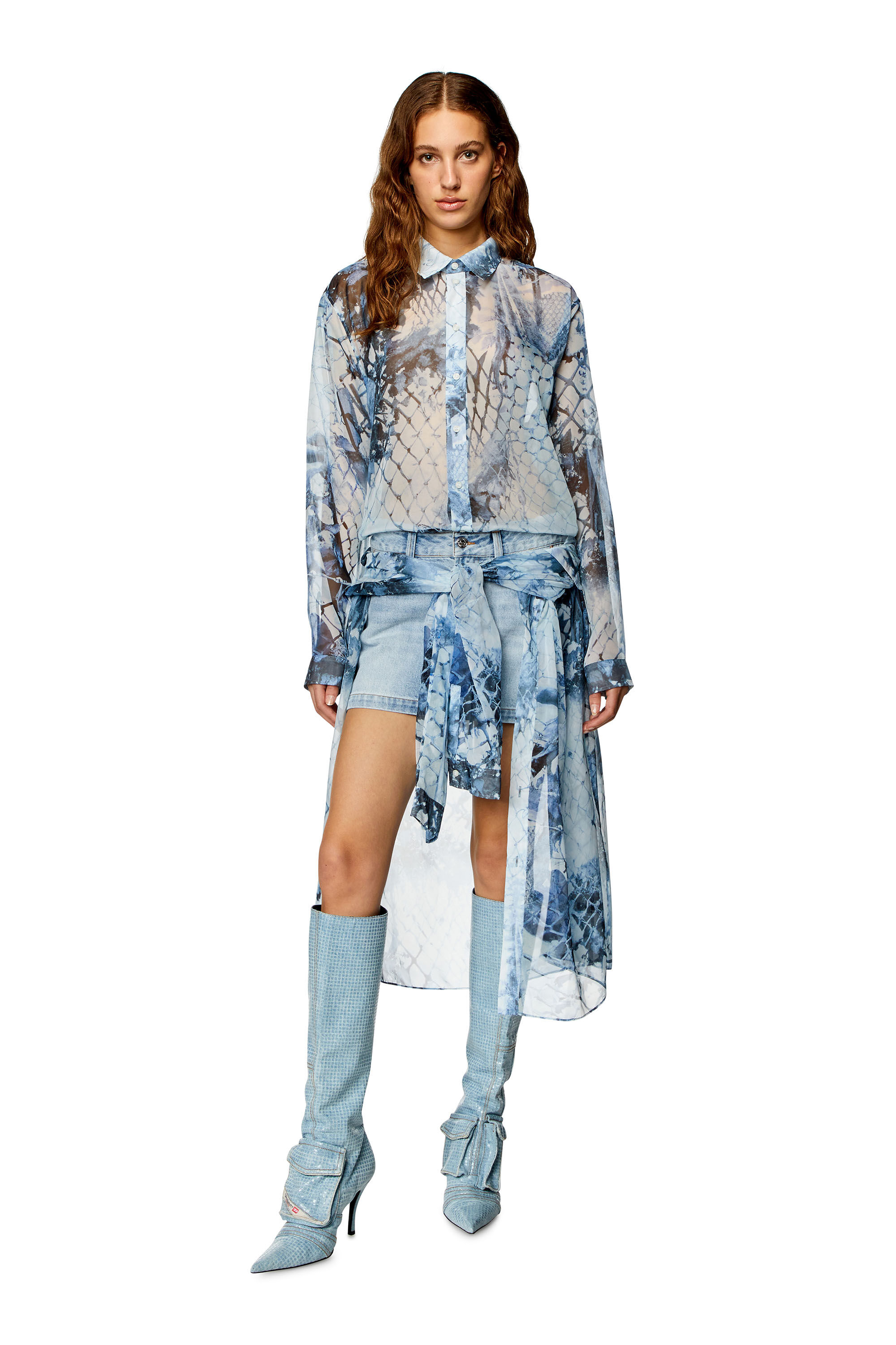 Diesel denim shirt dress with skirt overlay best sale