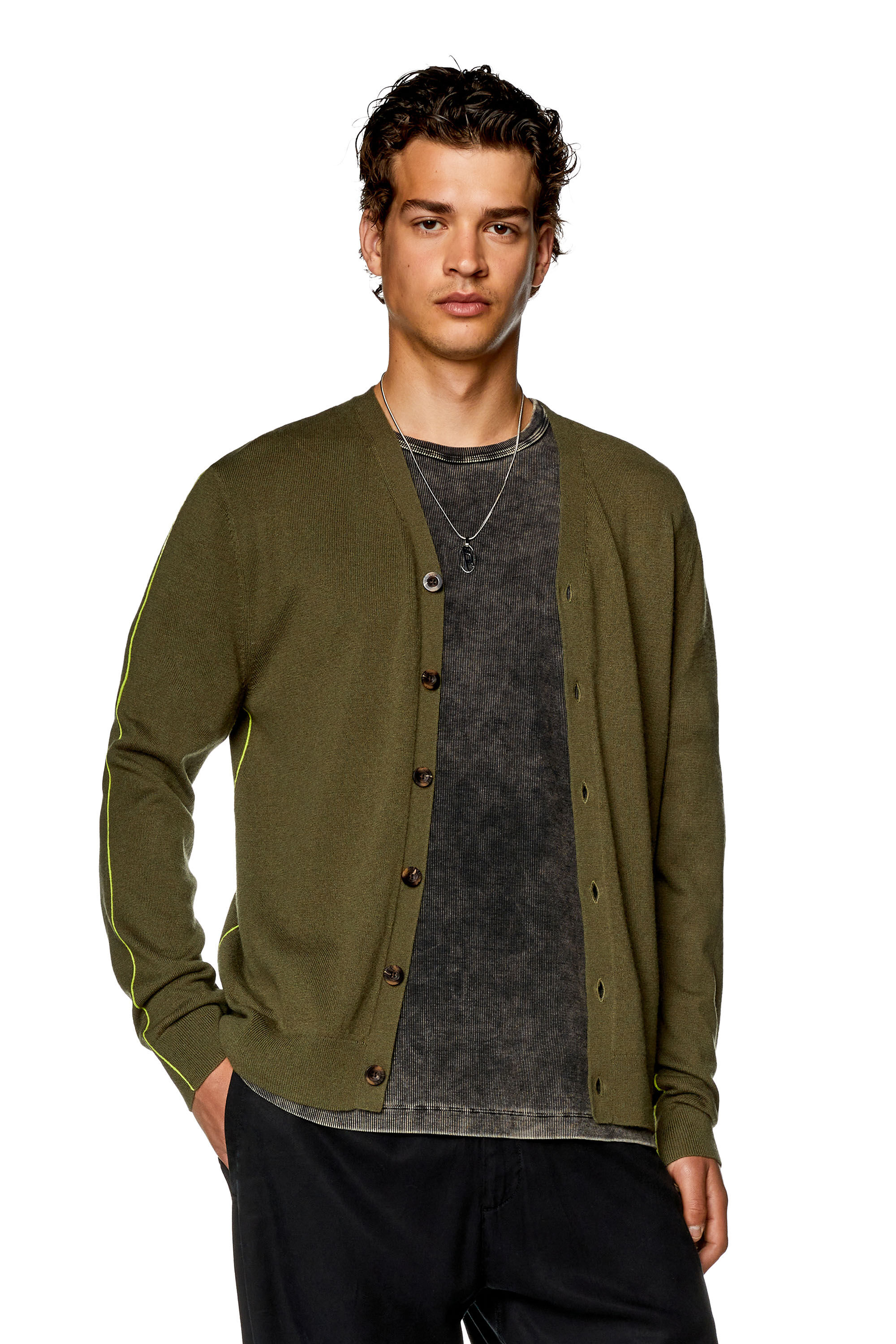 Diesel - K-ZANTE, Cárdigan con ribetes en contraste Hombre in Verde - 3