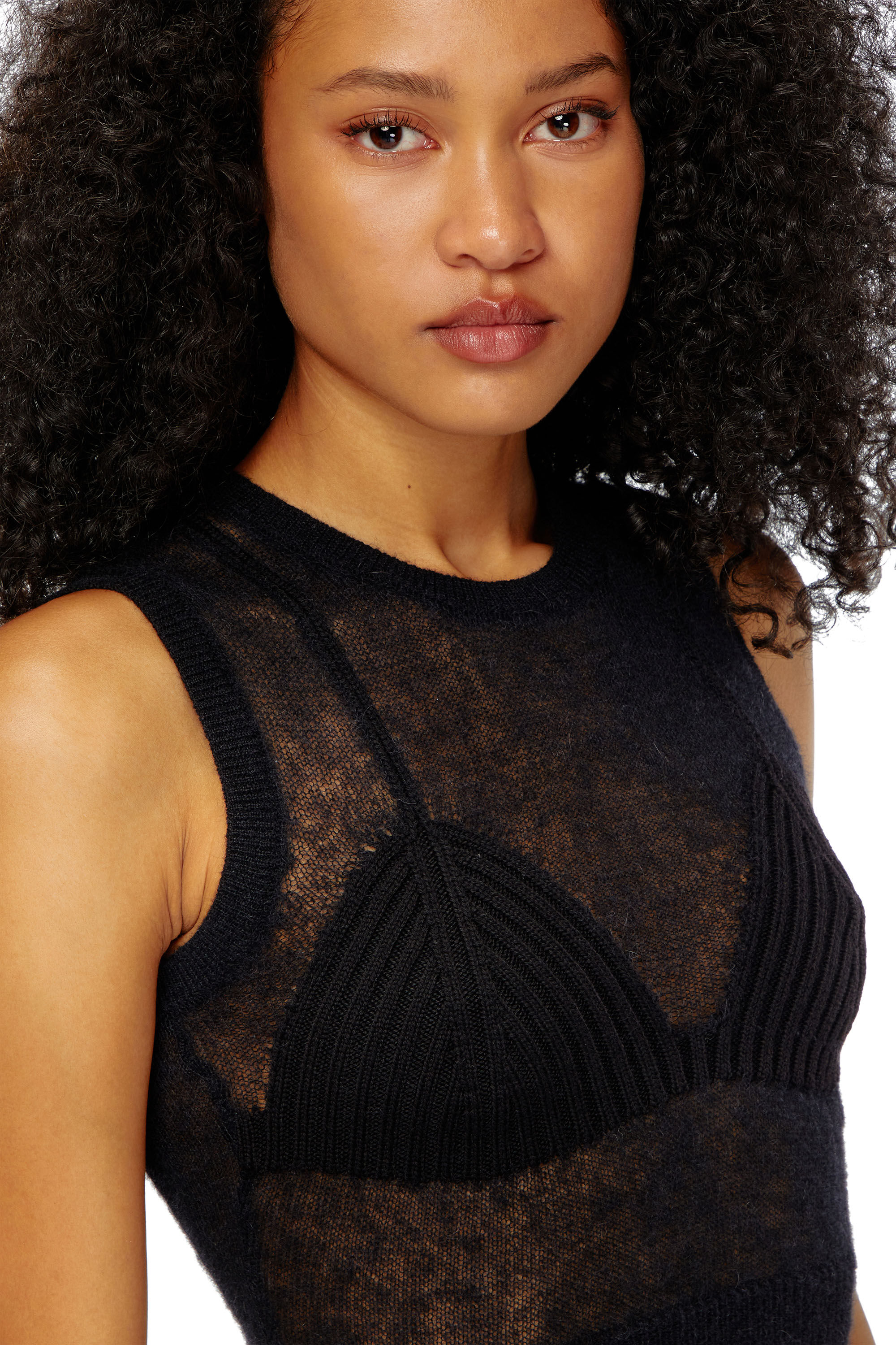 Women's Sheer knit top with a bra detail | Black | Diesel