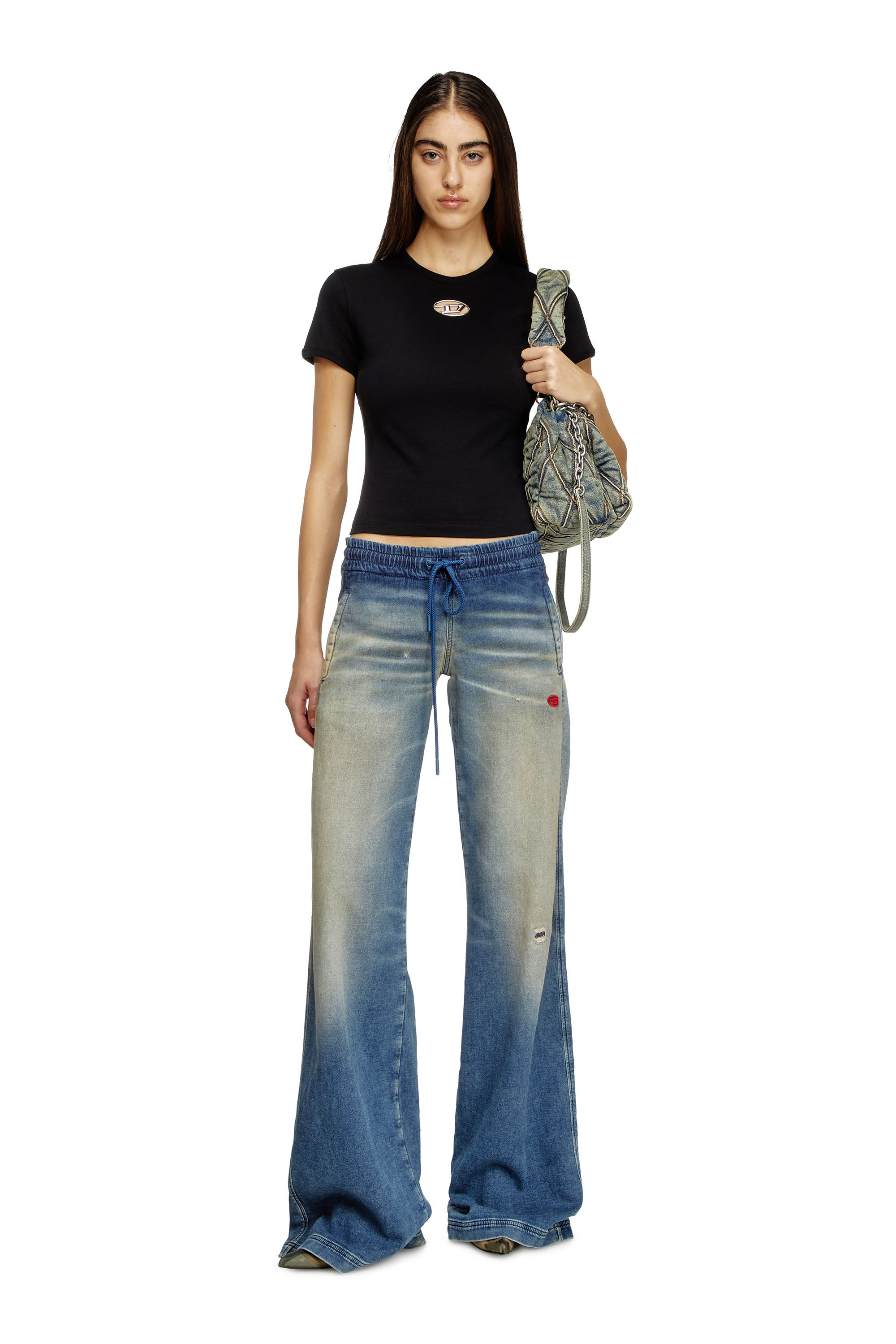 Women's Slim fit T-shirt with cut-out Oval D | Black | Diesel
