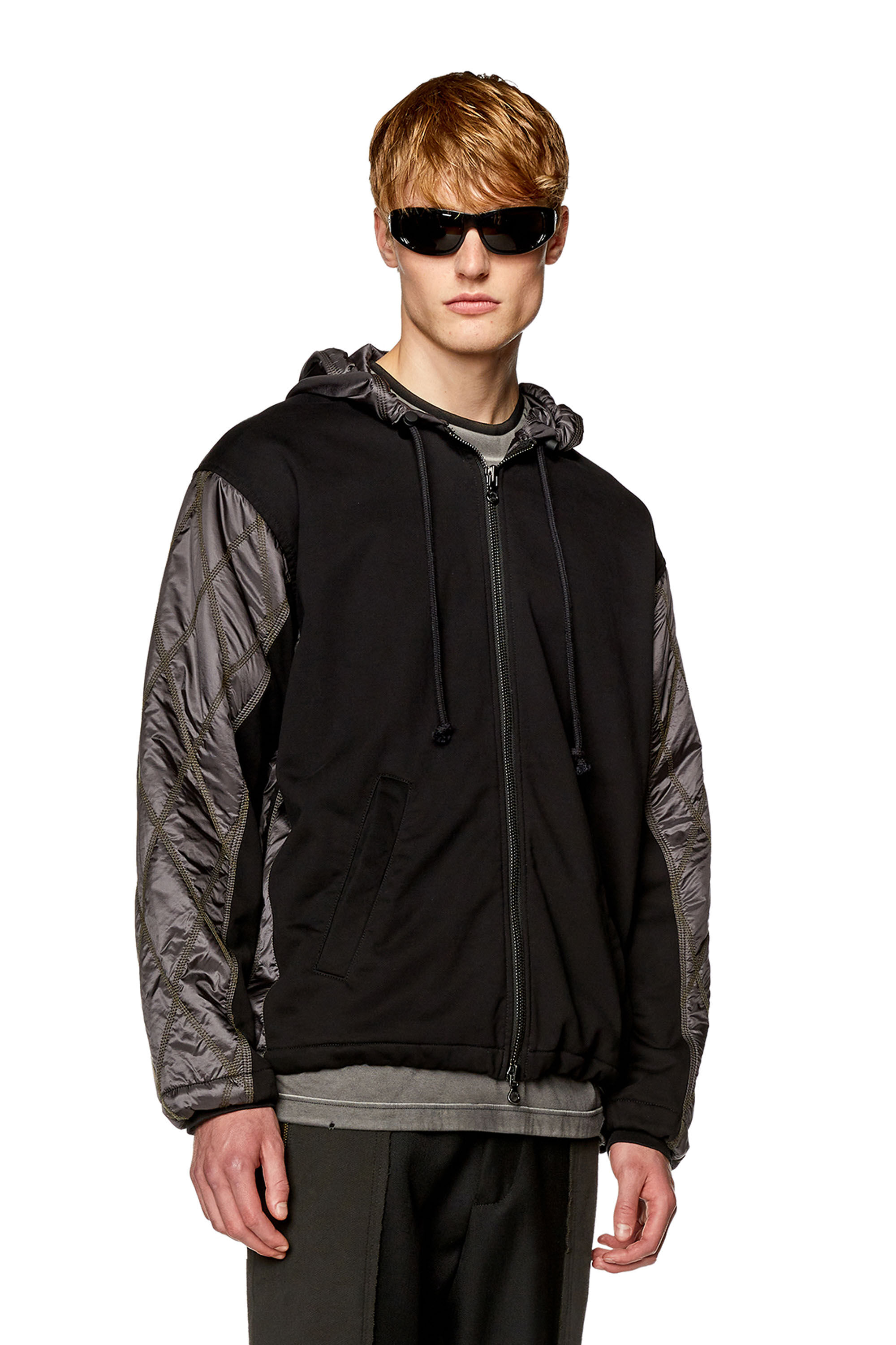 Men's Hooded jacket in fleece and quilted nylon | J-ROMBE Diesel