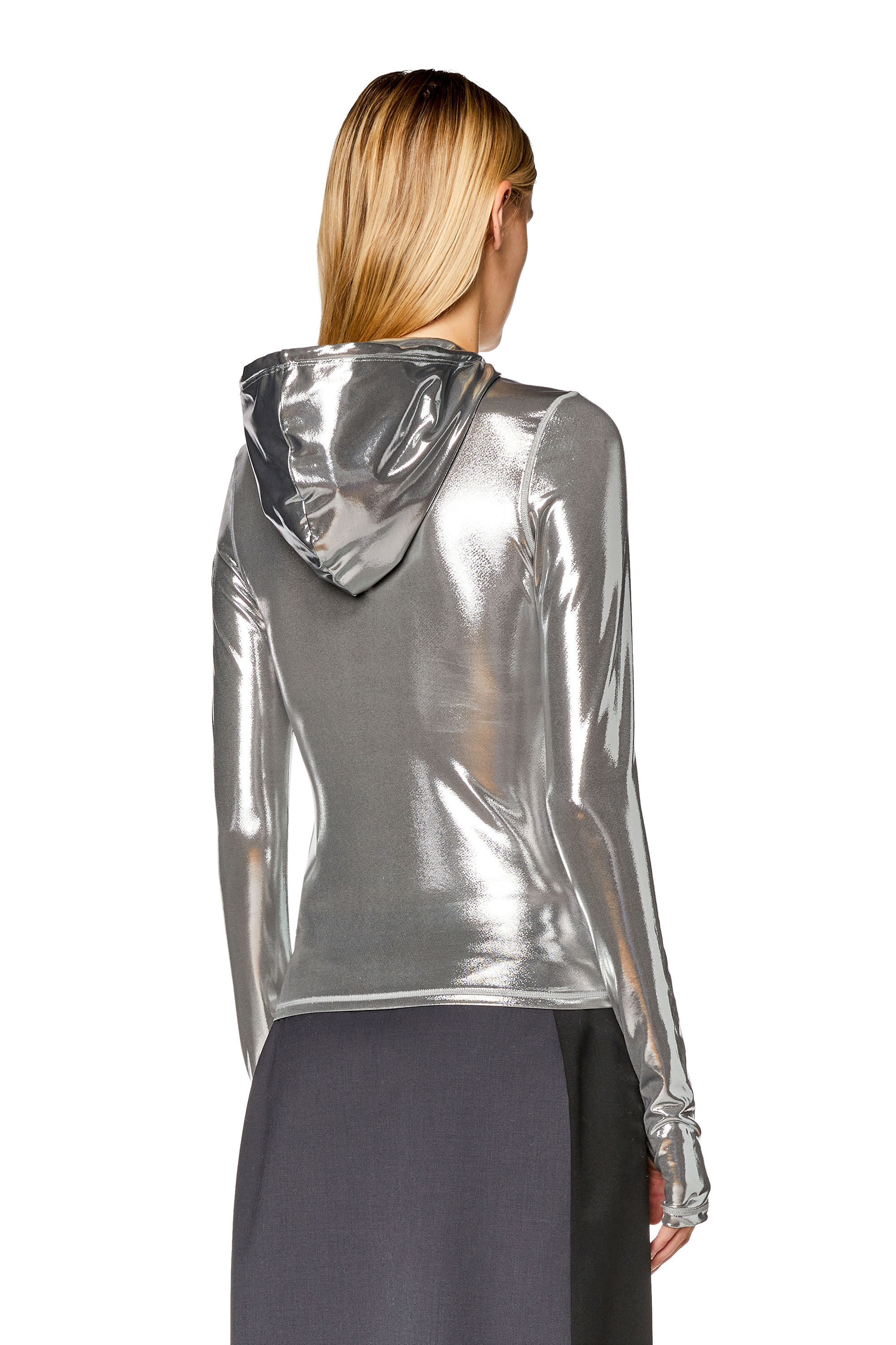 Women's Hoodie with shiny foil coating | Silver | Diesel