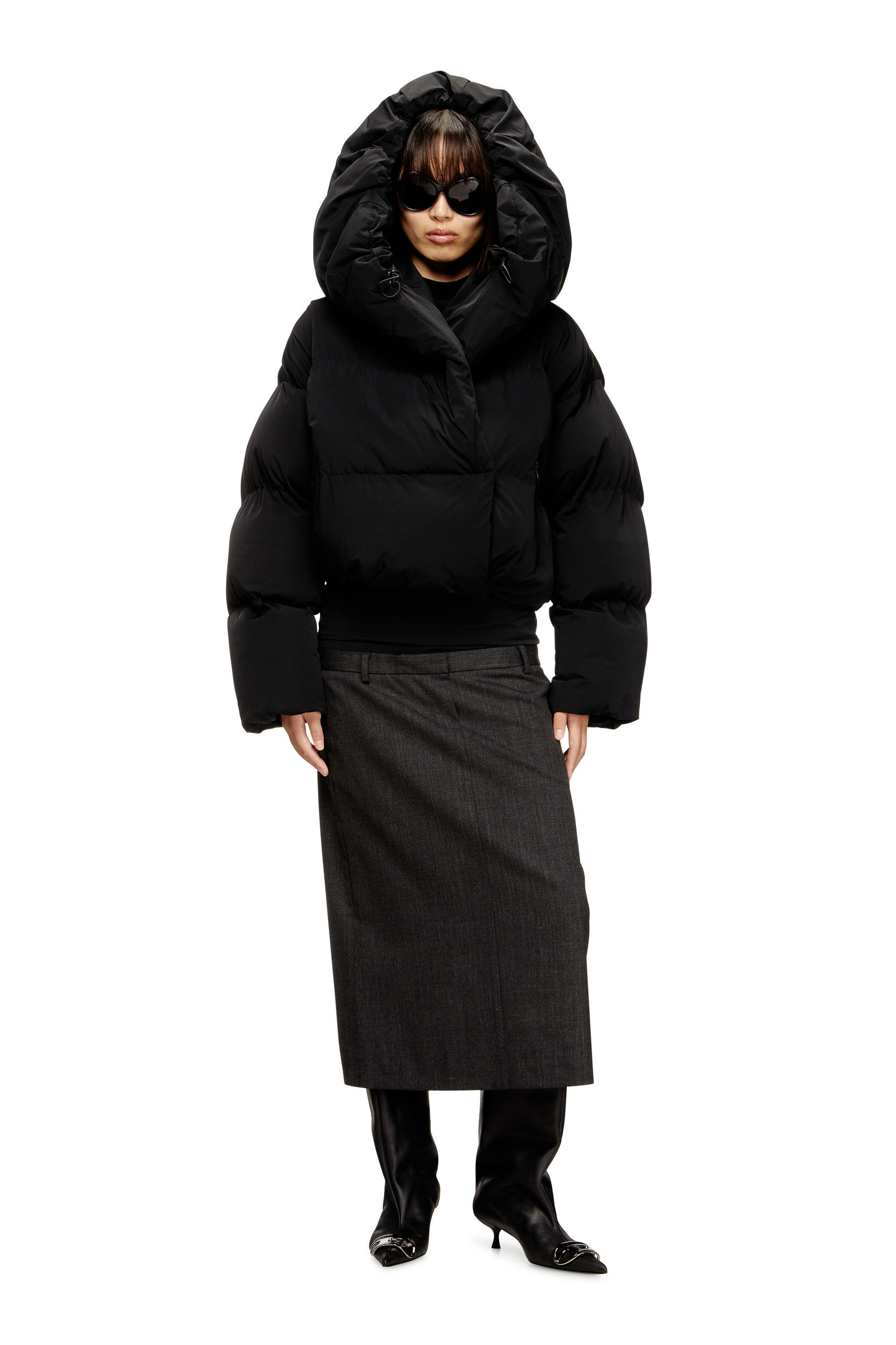 Diesel - W-ILEY-T1, Chaqueta de plumón envolvente en nylon bi-elástico Mujer in Negro - 1